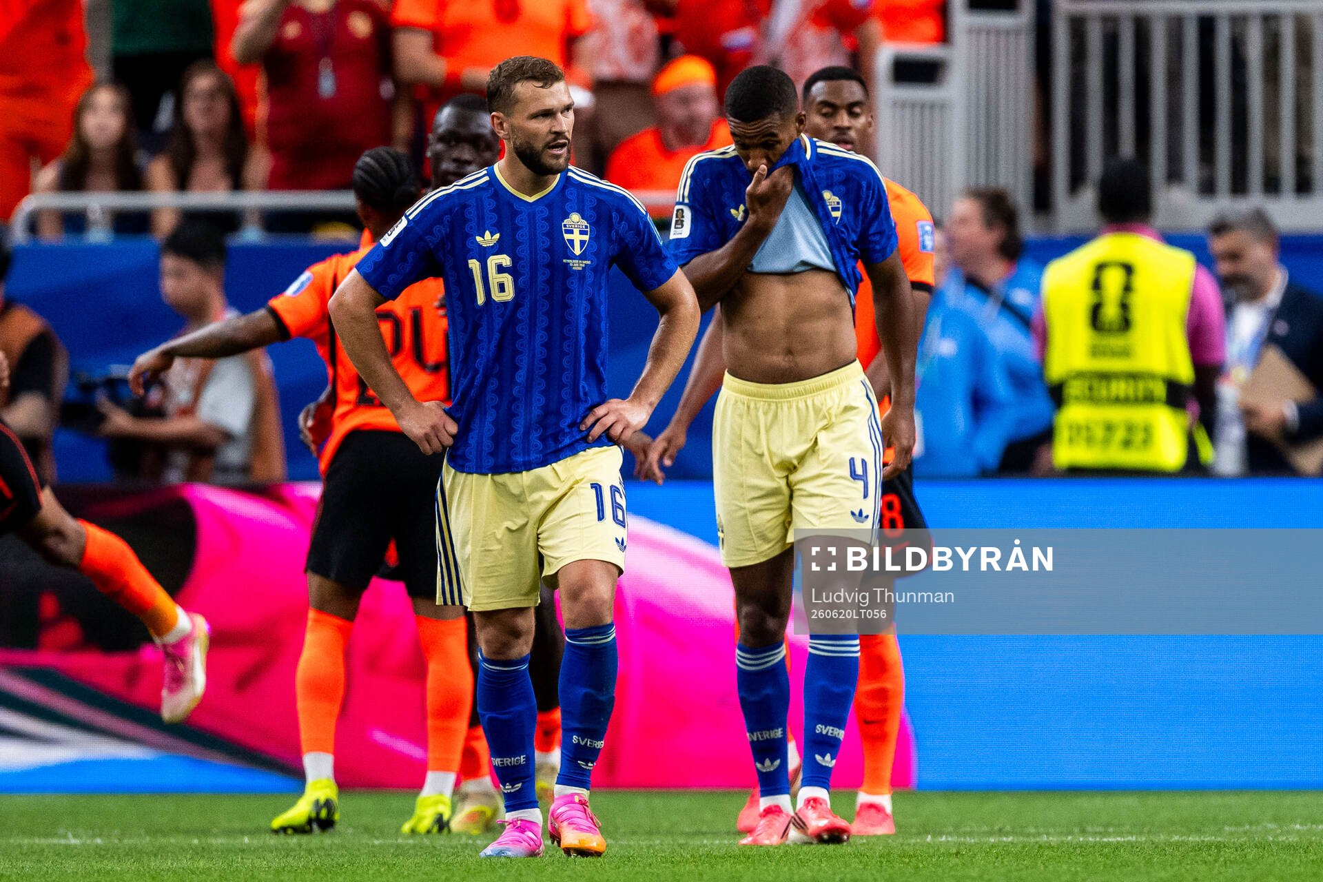 Jesper Karlström and Isak Hien of Sweden look dejected