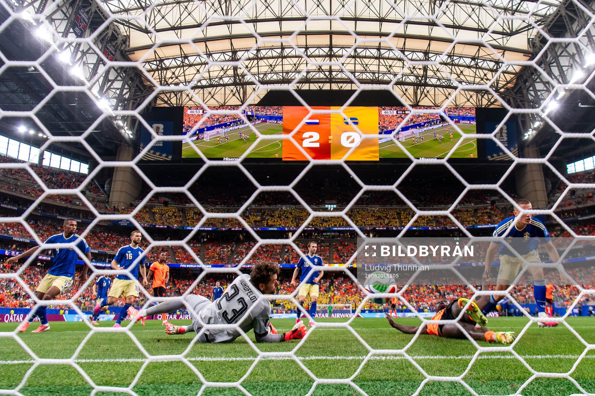 Cody Gakpo of Netherlands scores 3-0 behind goalkeeper