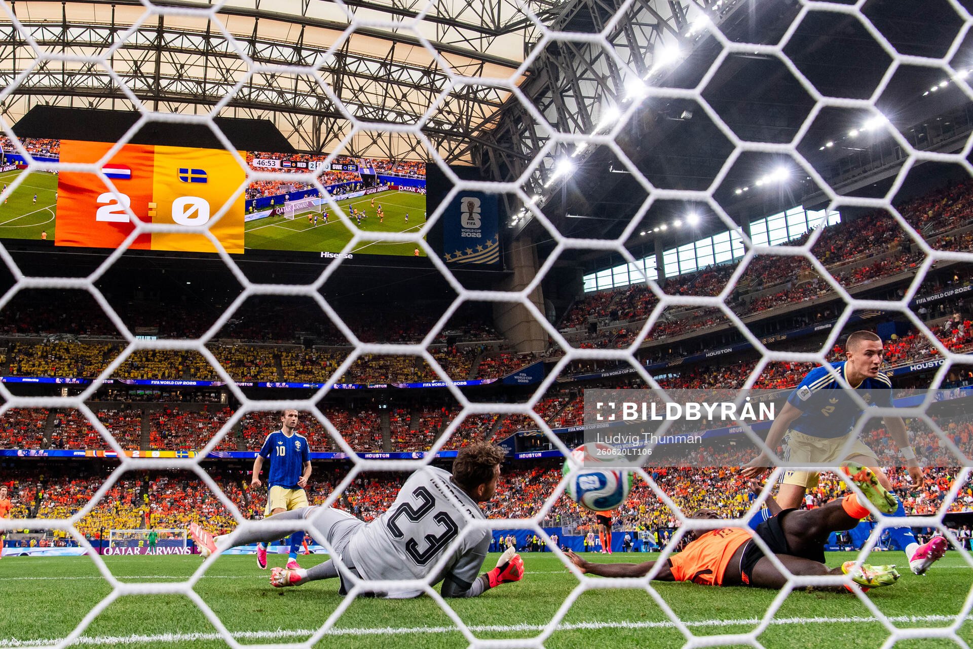 Cody Gakpo of Netherlands scores 3-0 behind goalkeeper
