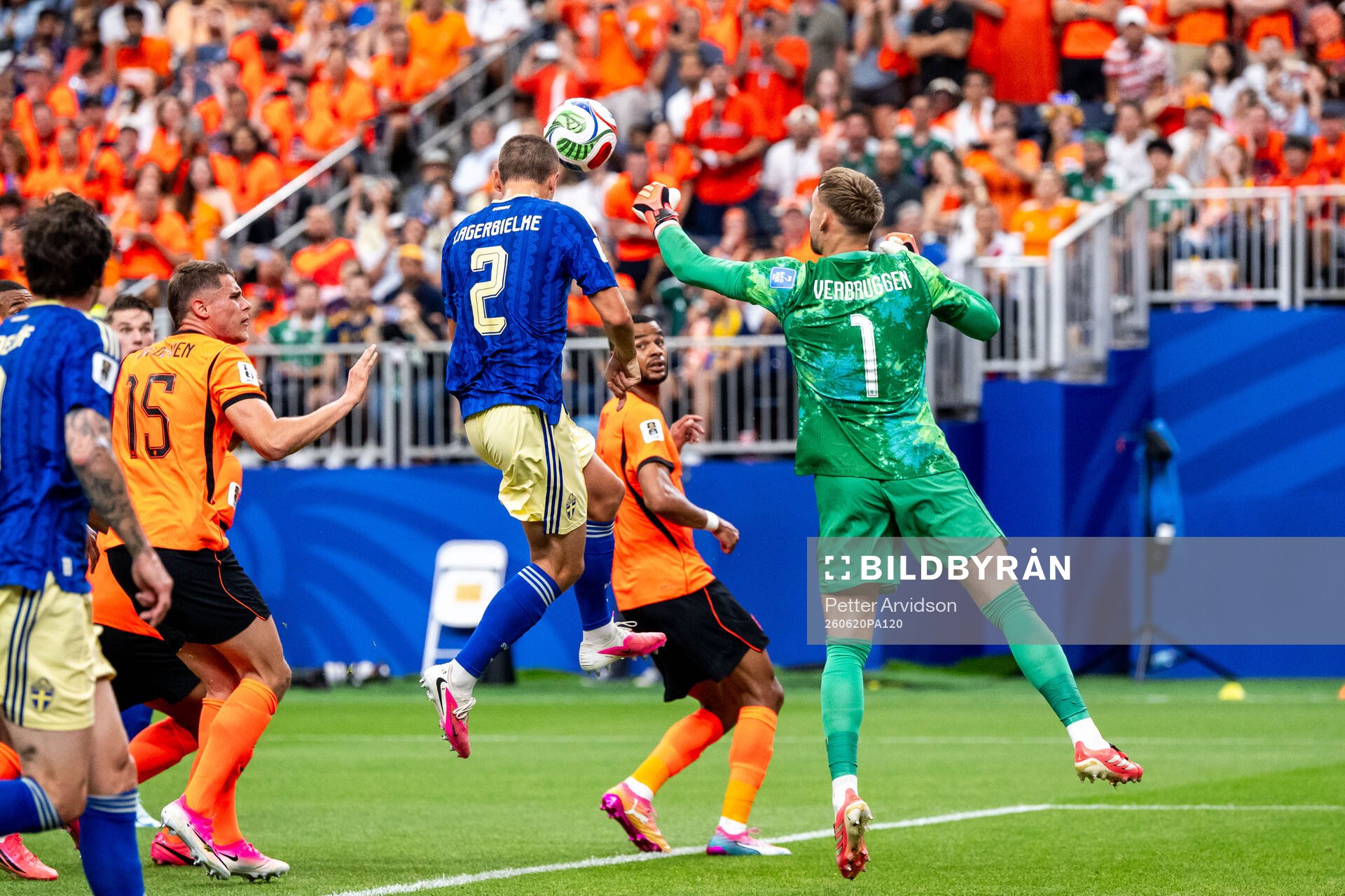 Gustaf Lagerbielke of Sweden scores 2-1 behind goalkeeper