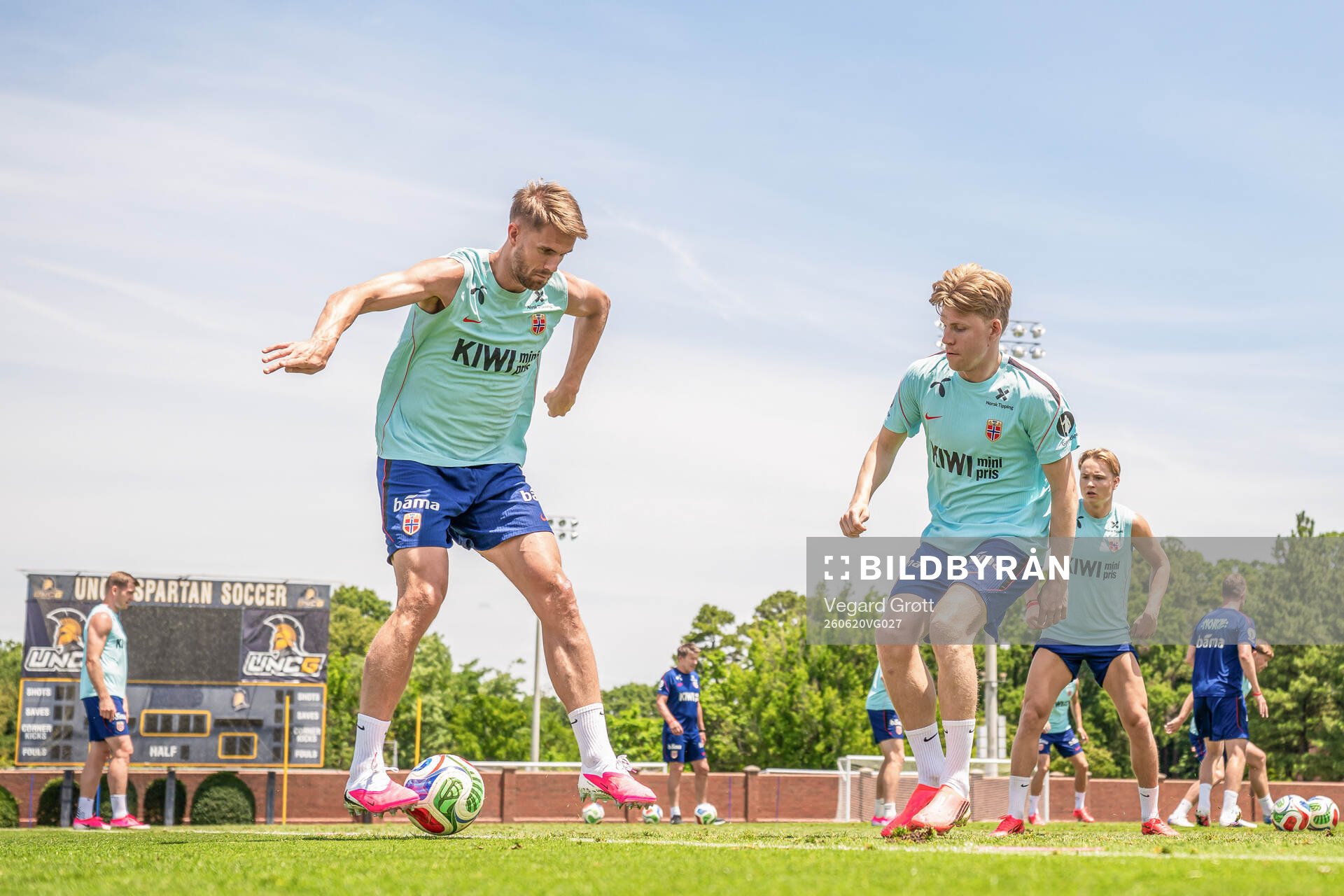Kristoffer Ajer and Jens Petter Hauge of the Norwegian