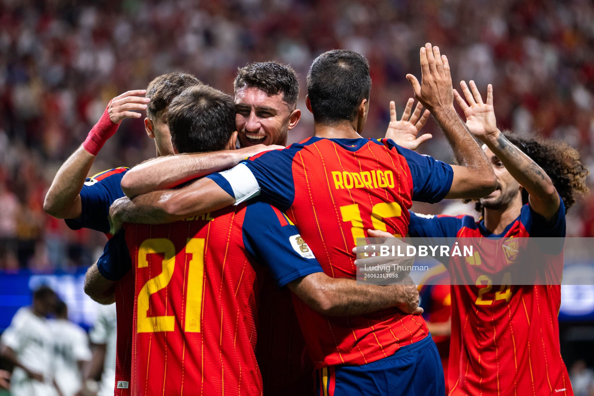 Mikel Oyarzabal of Spain celebrates with team mates