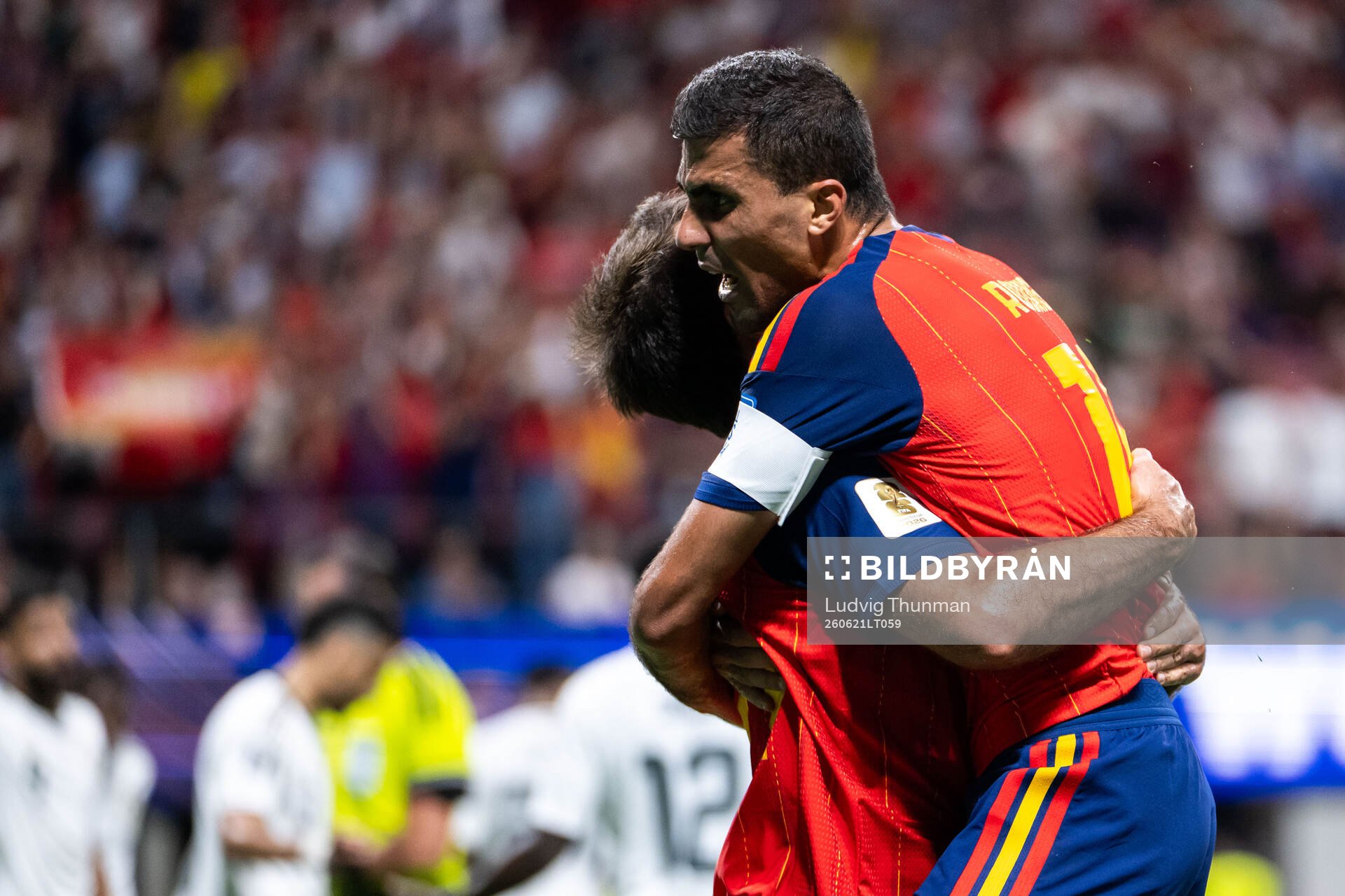 Mikel Oyarzabal of Spain celebrates with Rodri