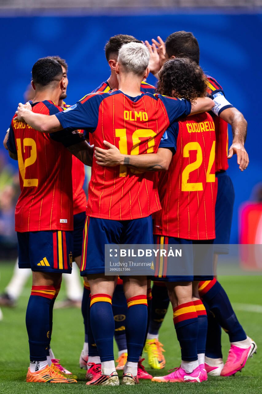 Marc Cucurella of Spain celebrates with team mates