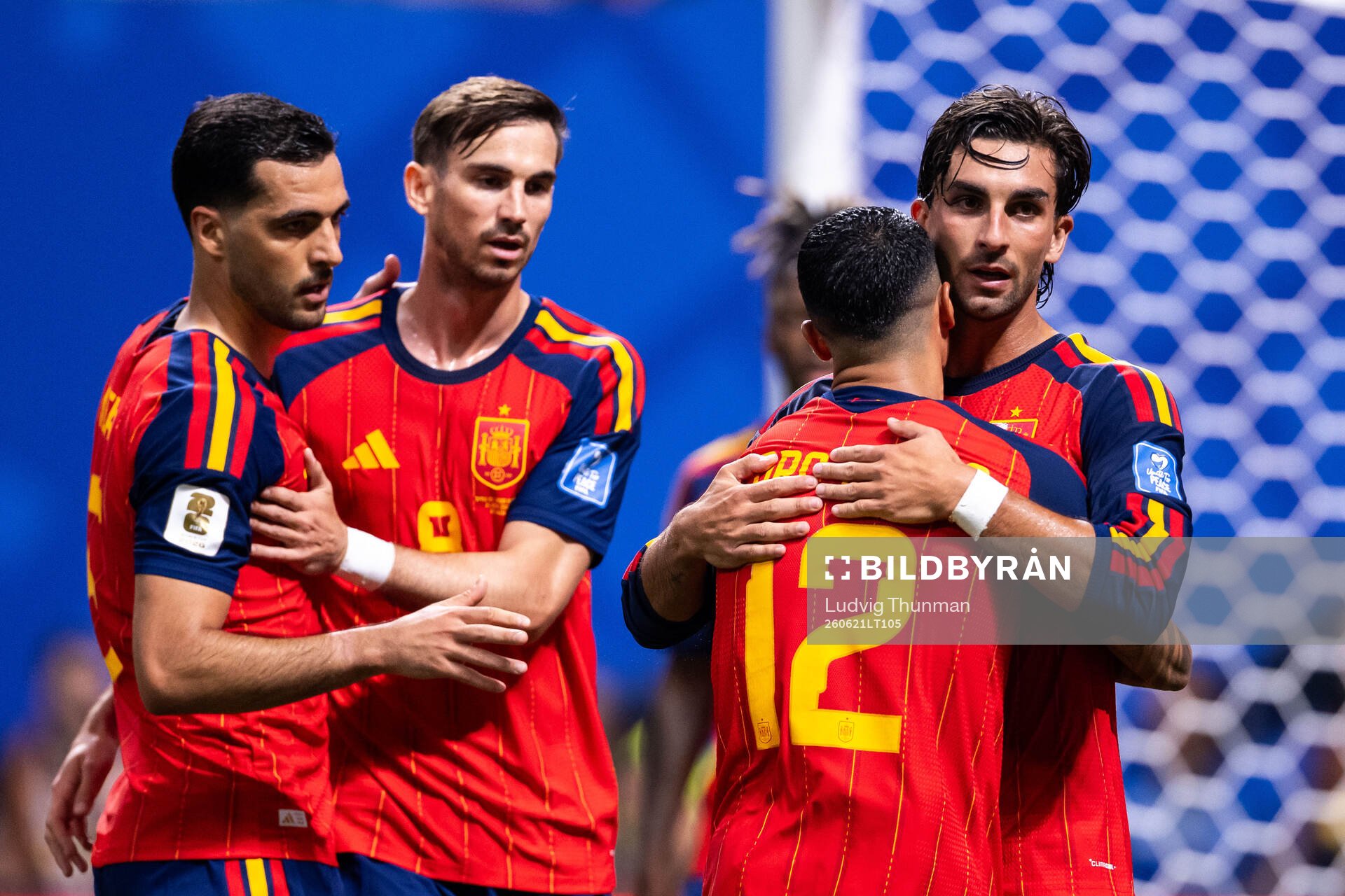 Ferran Torres of Spain celebrates with Fabian Ruiz and