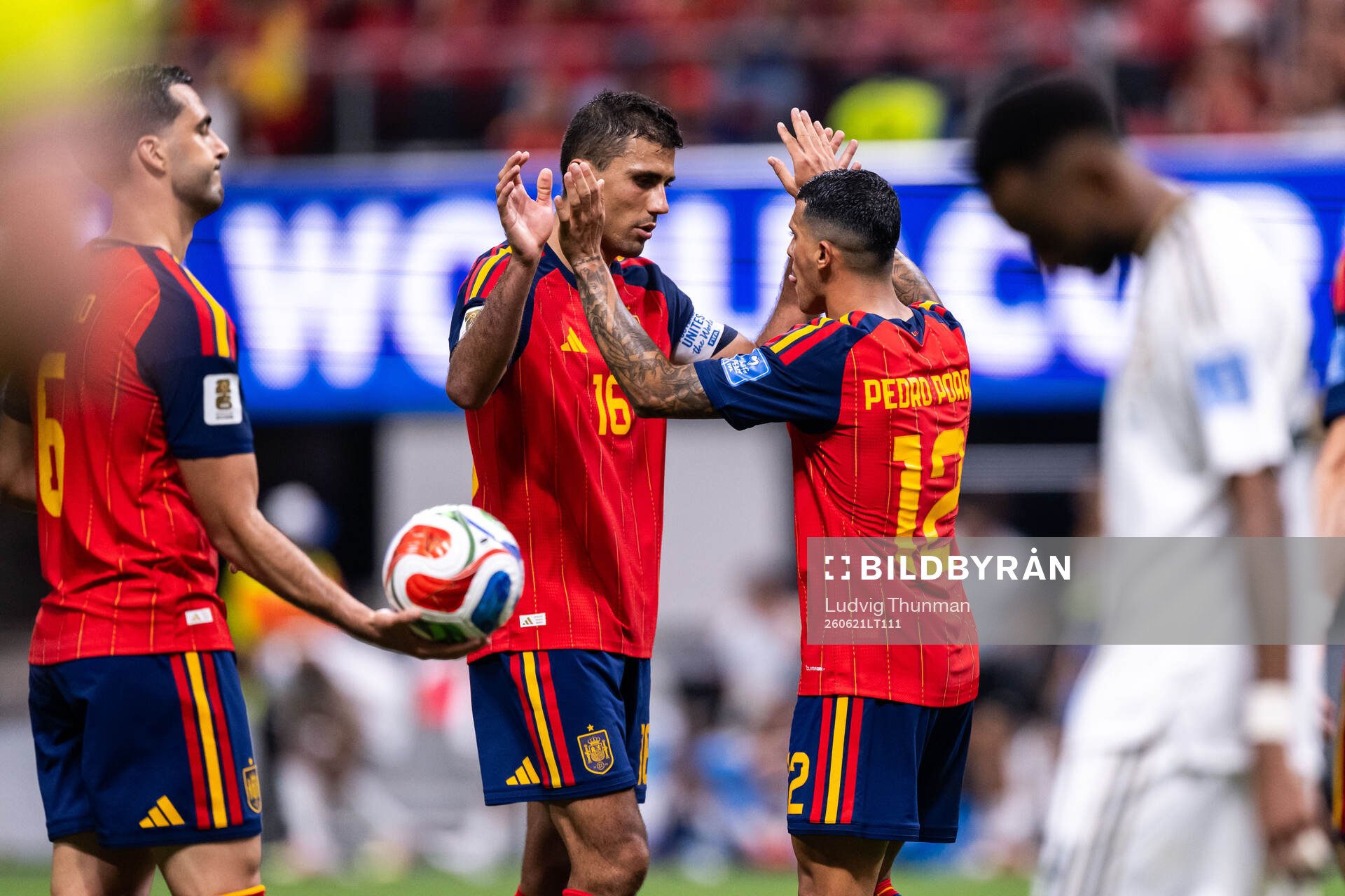 Rodri and Pedro Porro of Spain celebrate