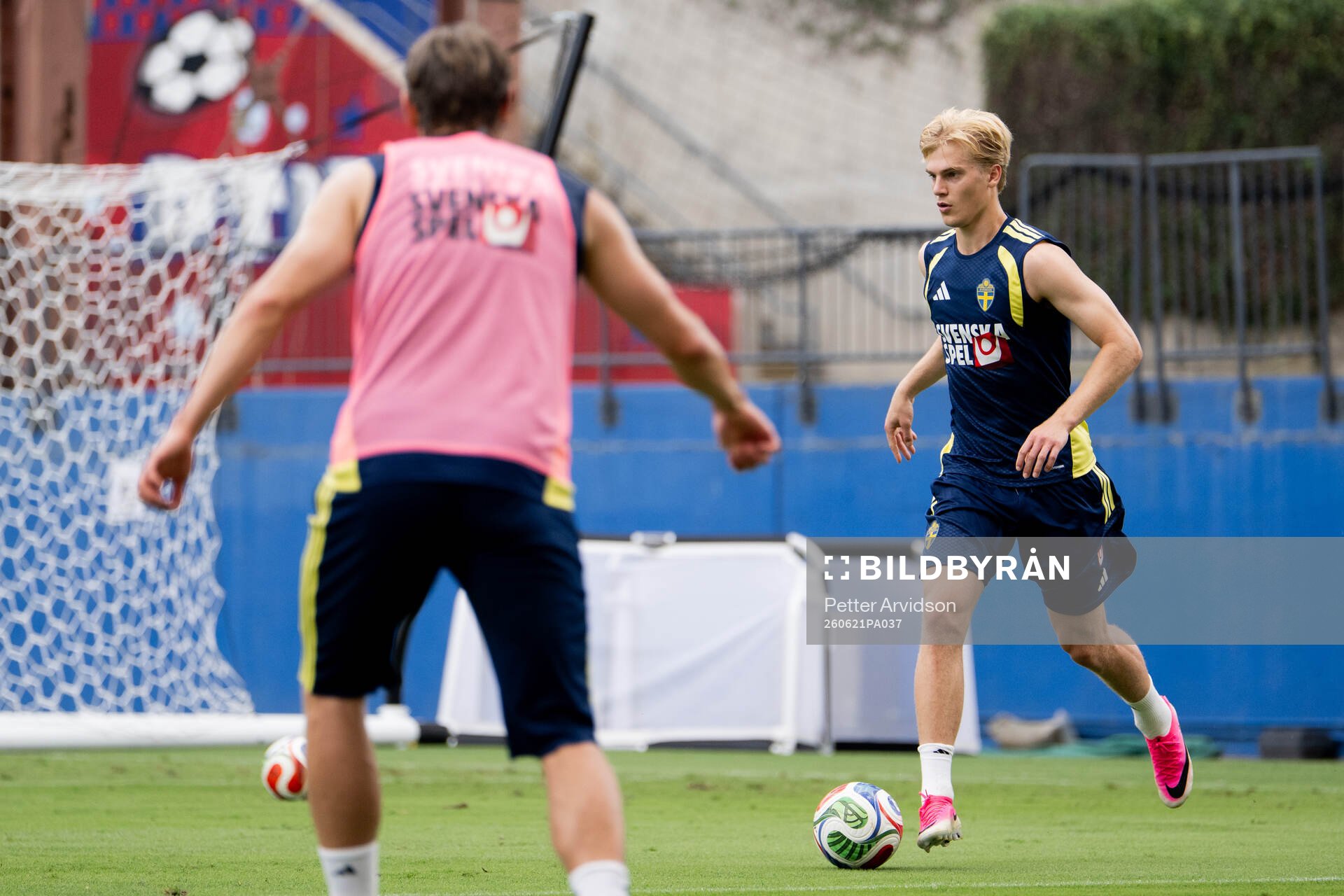 Lucas Bergvall of the Swedish national football team at a
