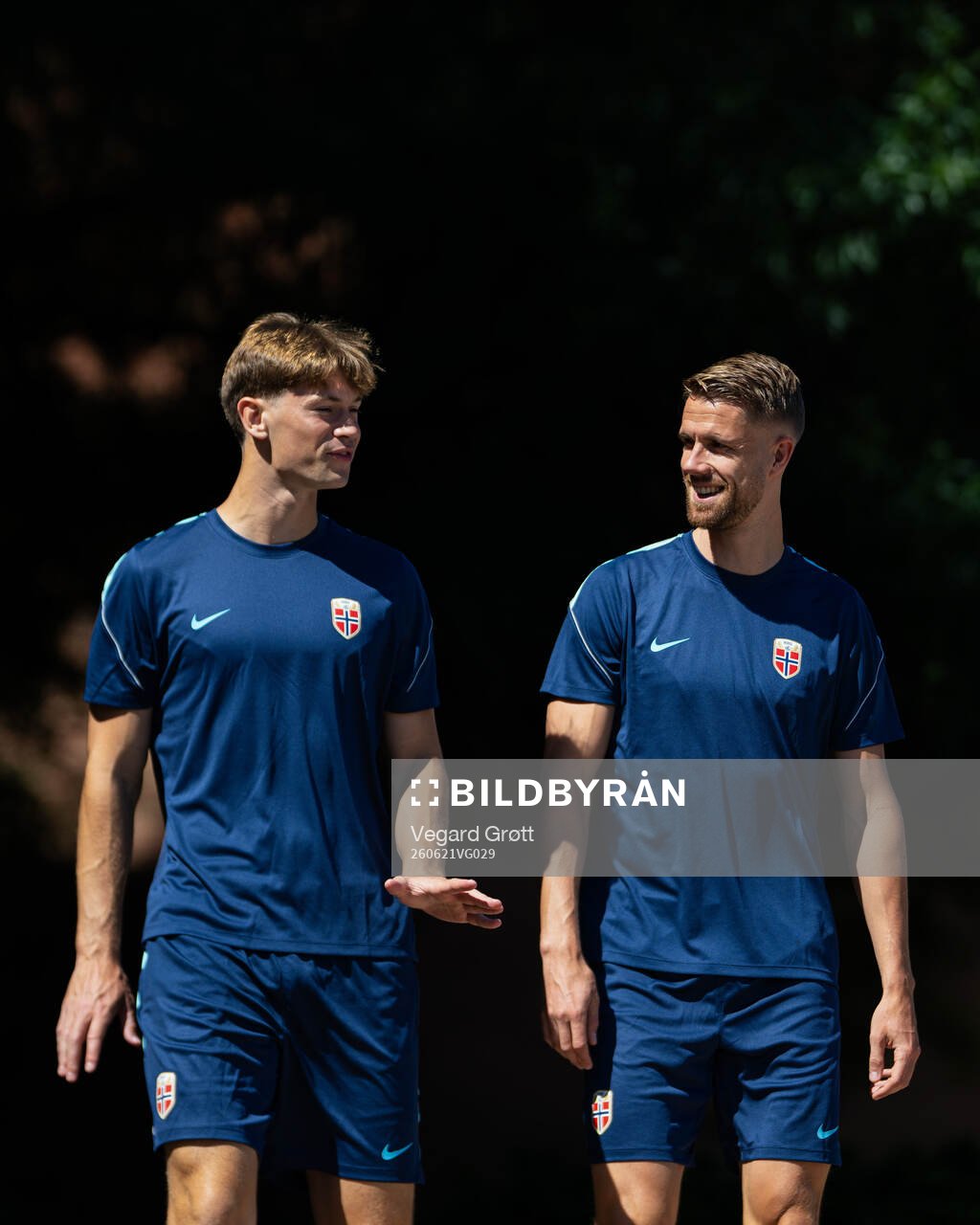 Henrik Falchener and Kristoffer Ajer of the Norwegian