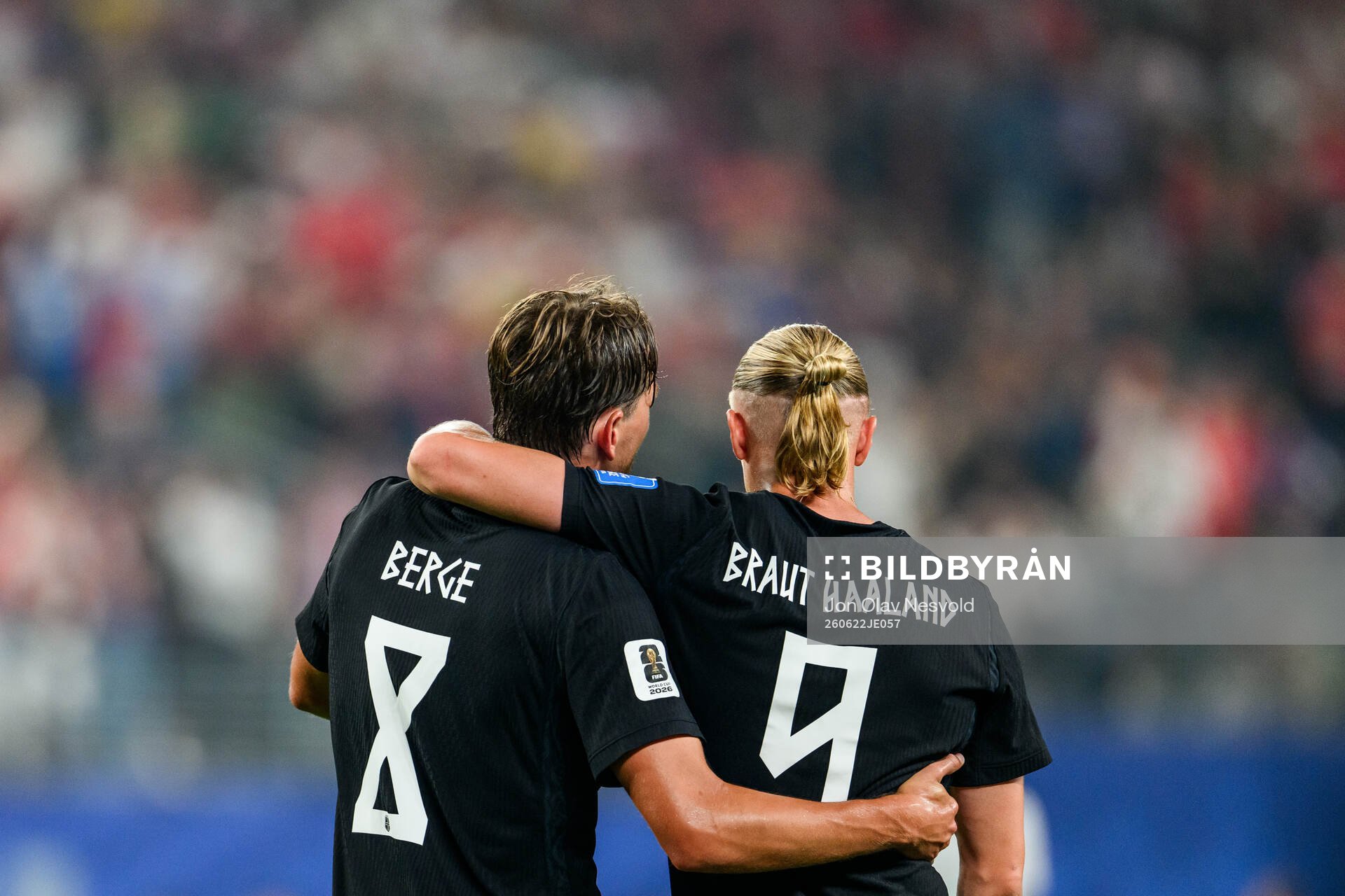 Sander Berge and Erling Braut Haaland of Norway celebrate