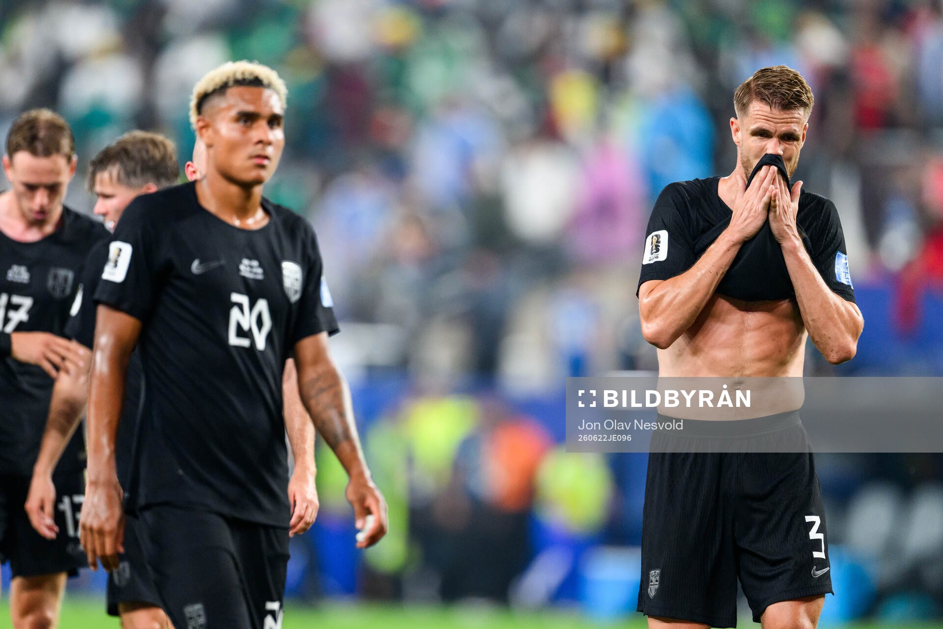 Antonio Nusa and Kristoffer Ajer of Norway at half time