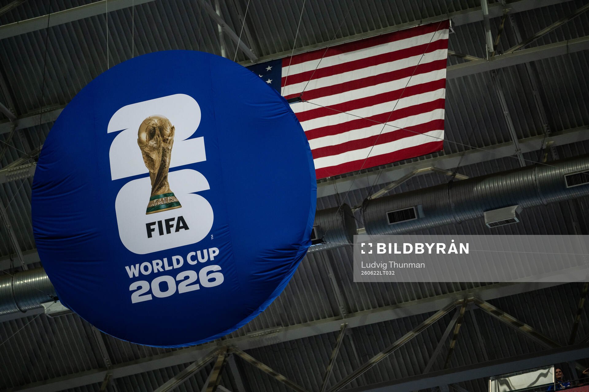 FIFA World Cup 2026 logo infront of the American flag