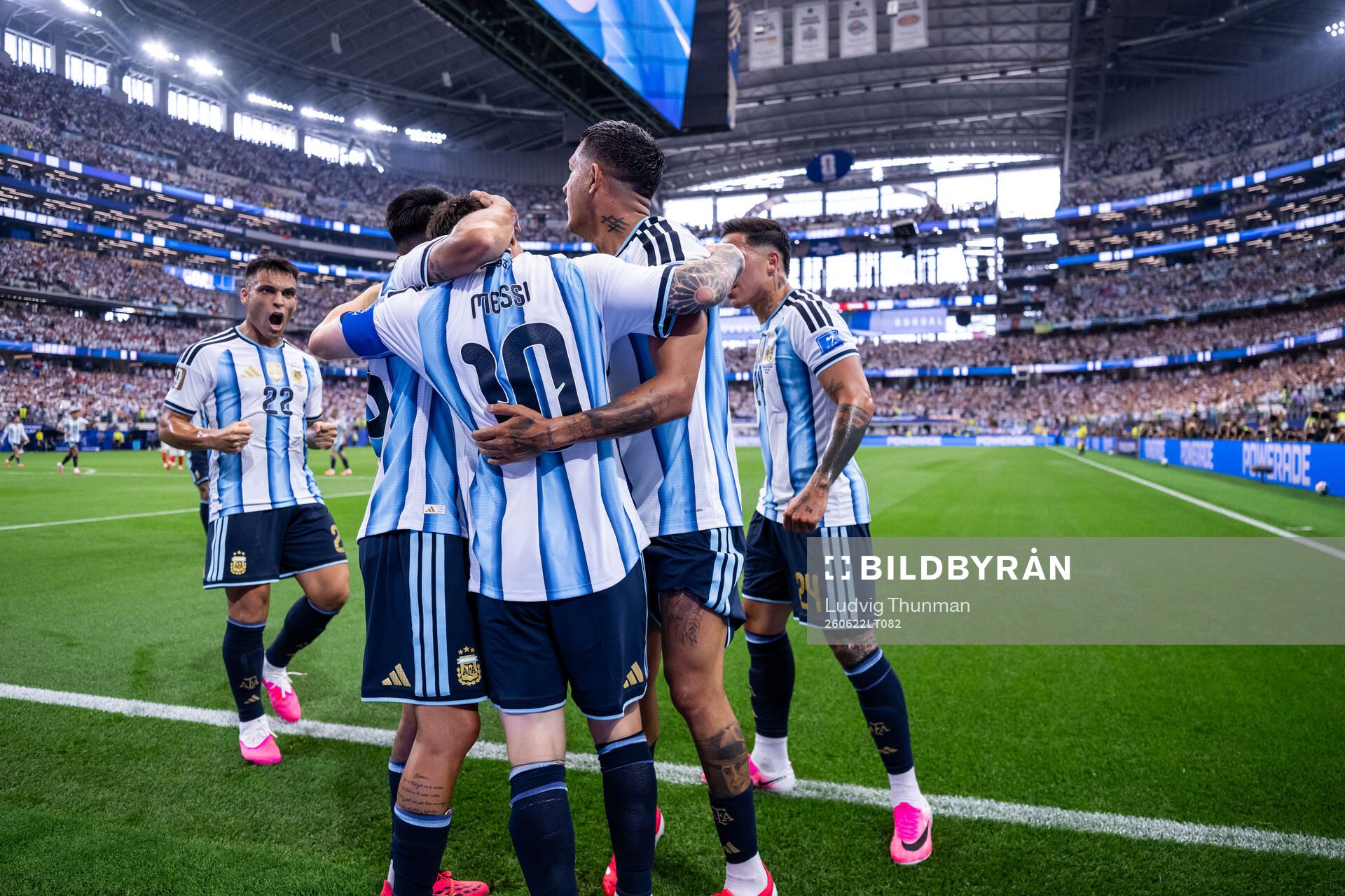 Lionel Messi of Argentina celebrates with Lautaro Martinez,
