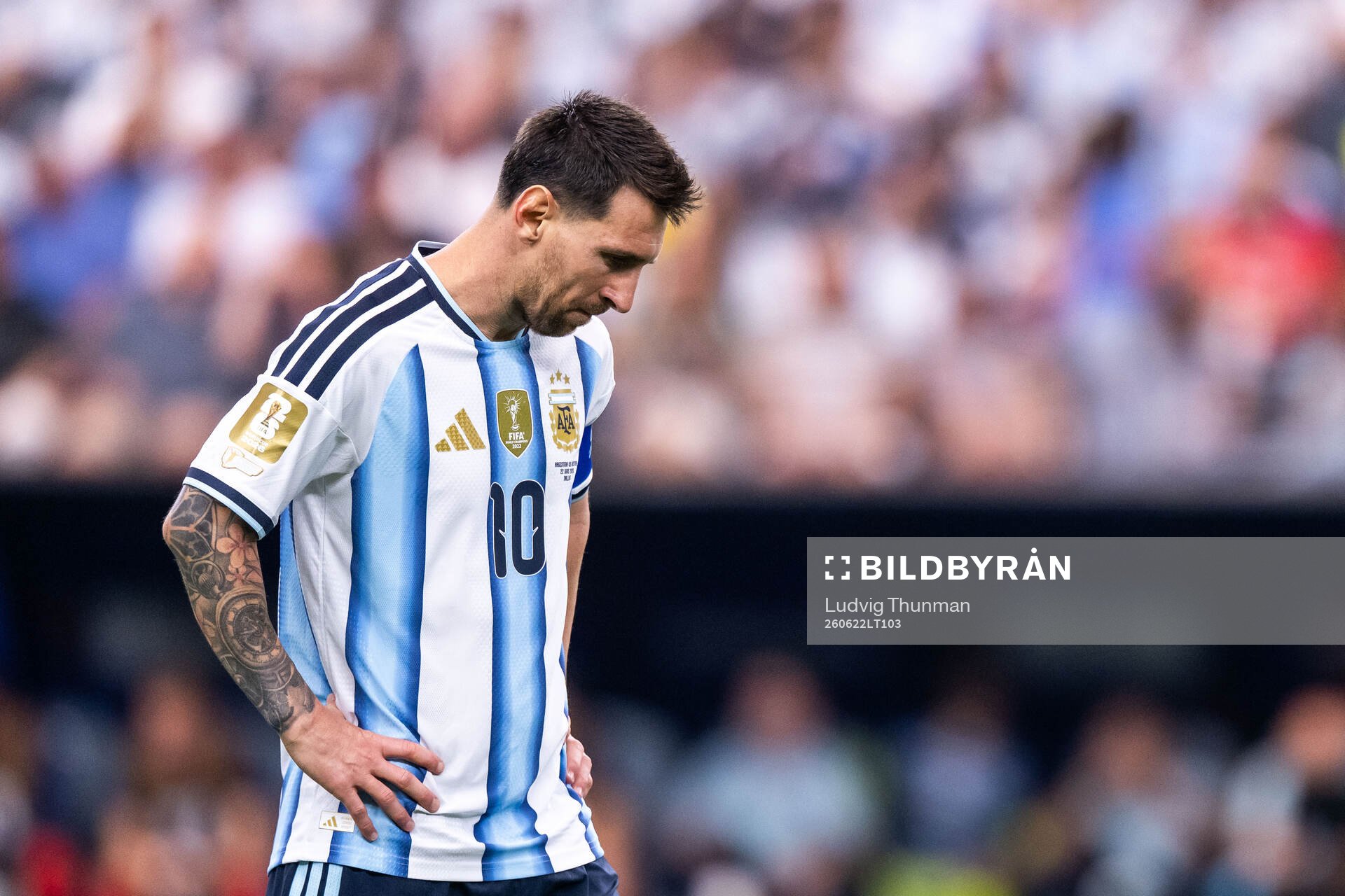 Lionel Messi of Argentina looks dejected