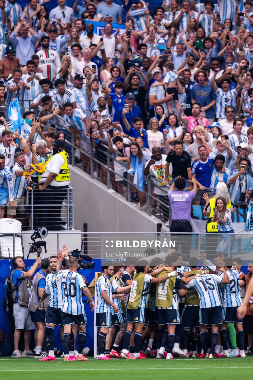 Lionel Messi of Argentina celebrates with team mates