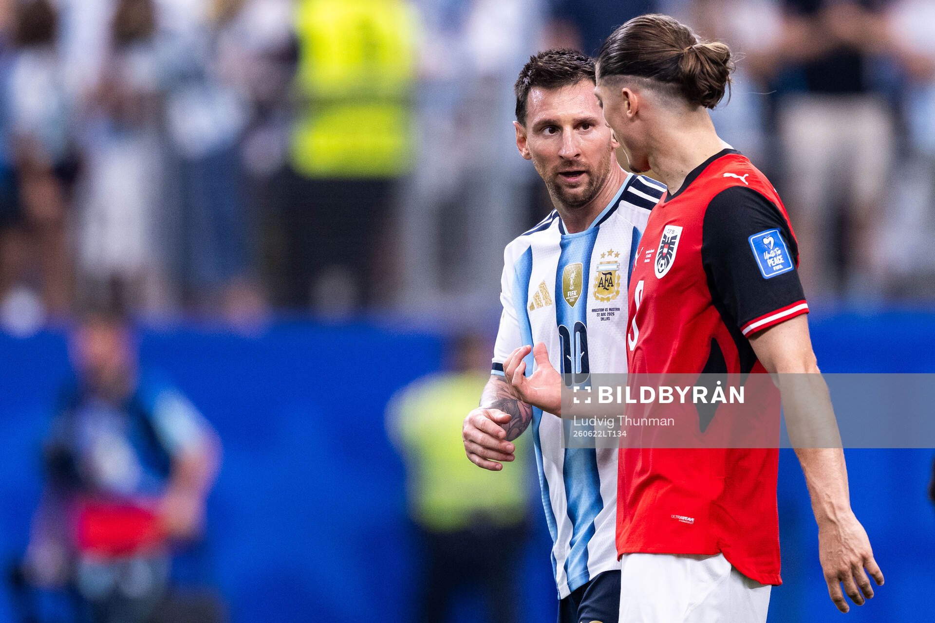 Lionel Messi of Argentina and Marcel Sabitzer of Austria