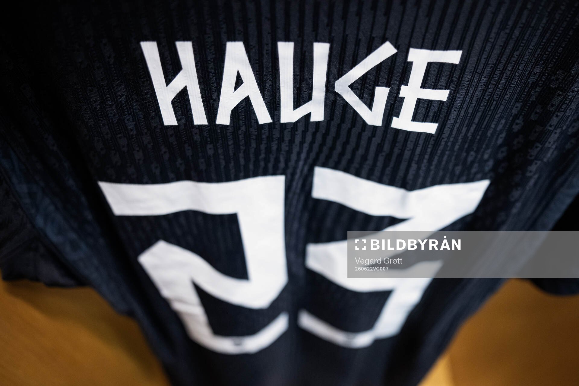 The kit of Jens Petter Hauge of Norway in the dressing room