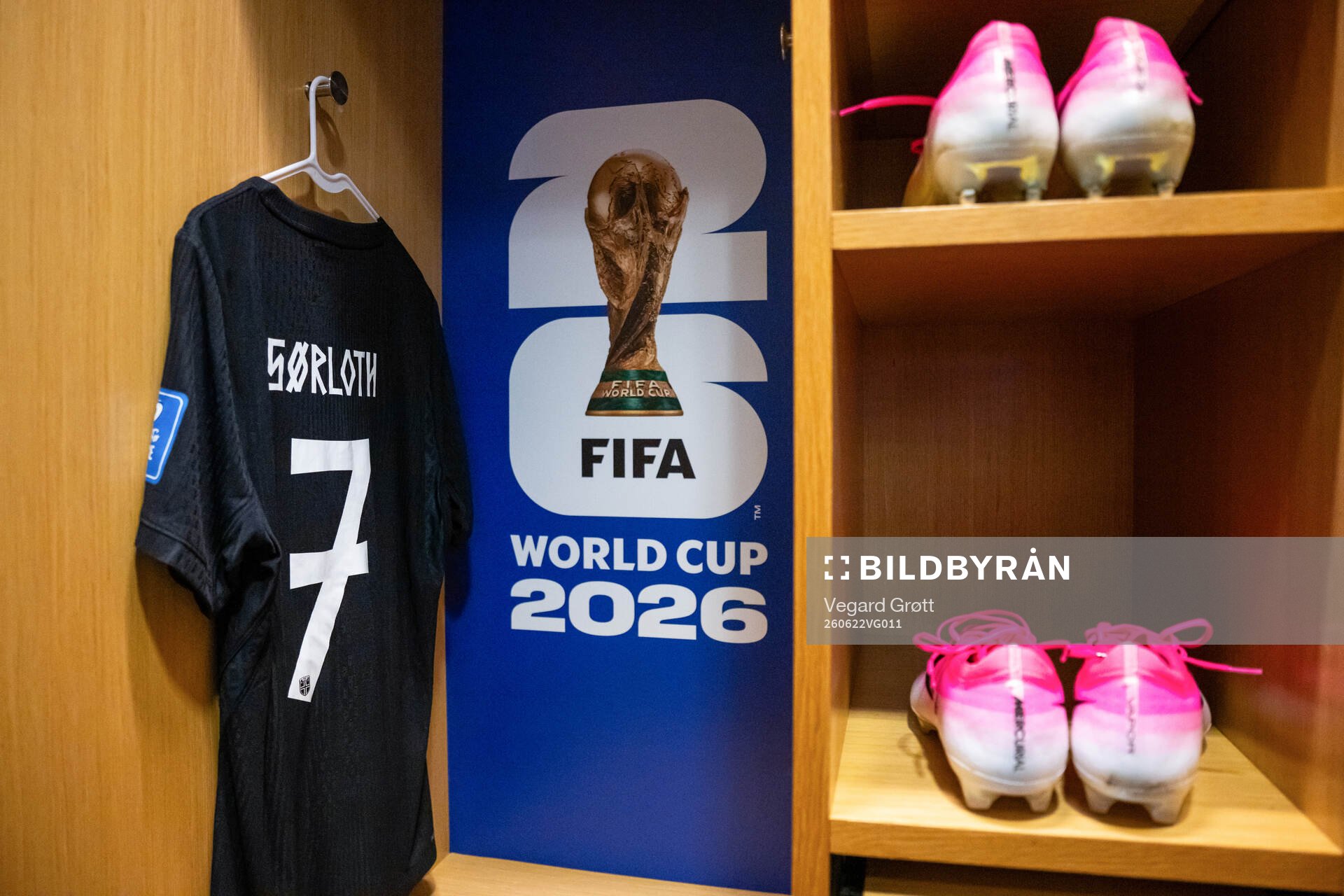 The kit of Alexander Sørloth of Norway in the dressing room