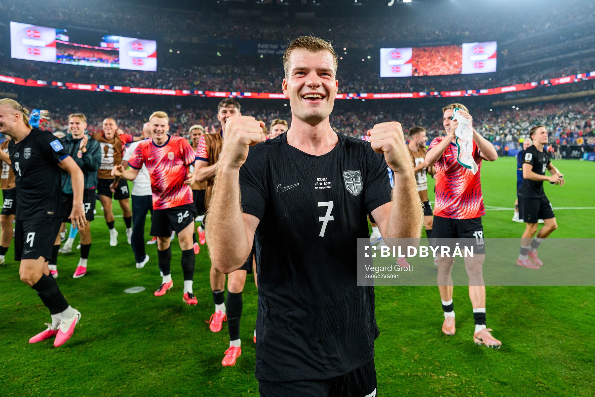 Alexander Sørloth of Norway celebrates