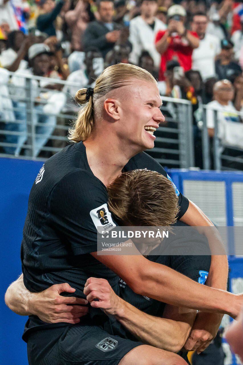 Erling Braut Haaland of Norway celebrates with teammate
