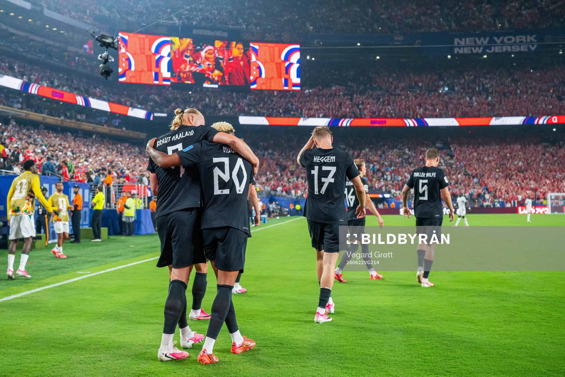 Erling Braut Haaland of Norway celebrates with teammate
