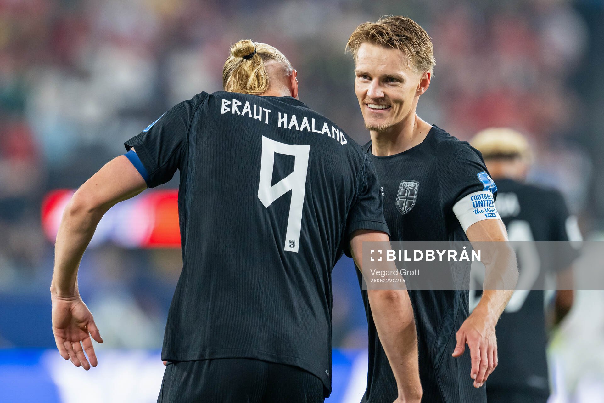 Erling Braut Haaland of Norway celebrates with teammate