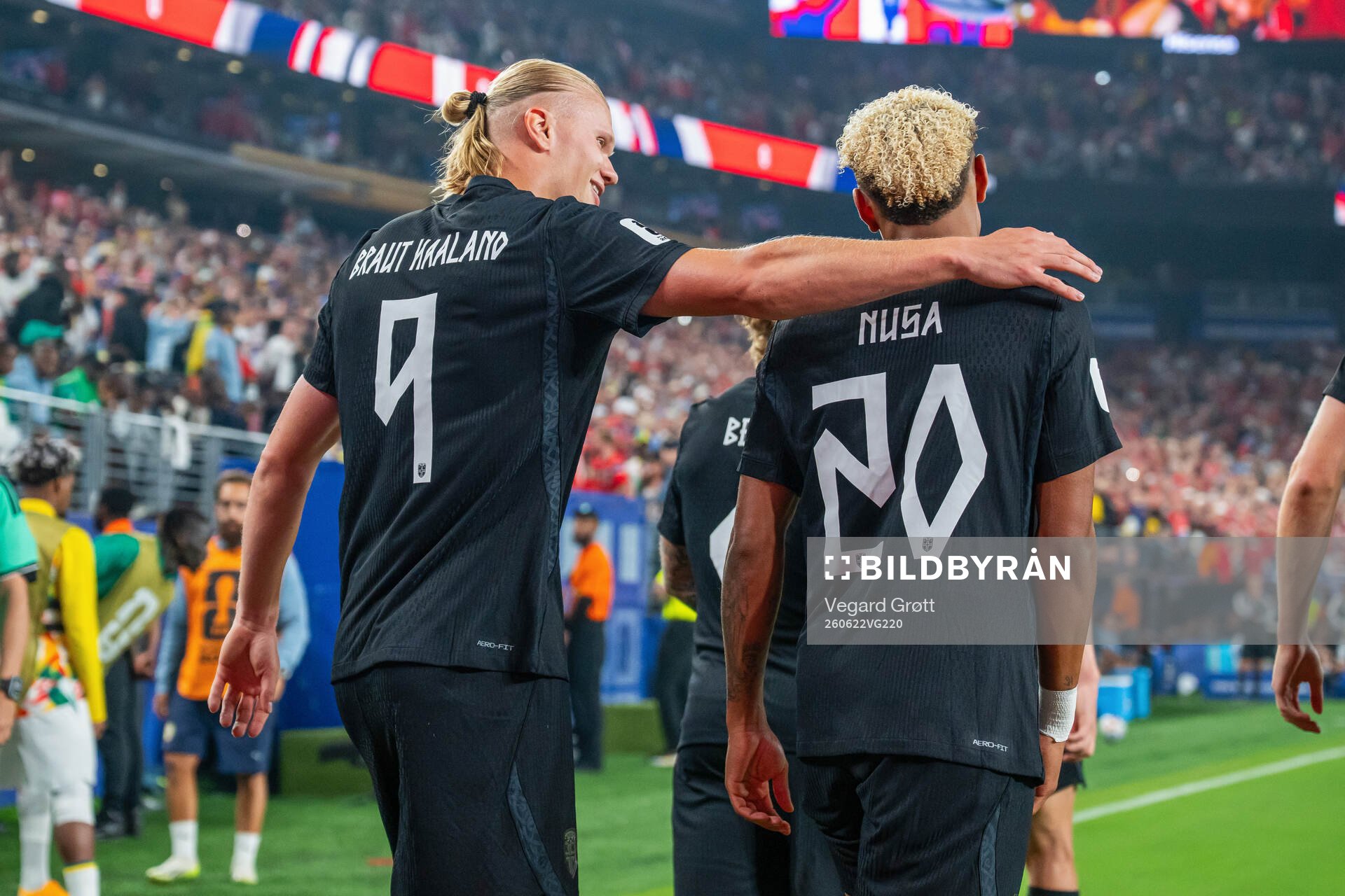 Erling Braut Haaland of Norway celebrates with teammate