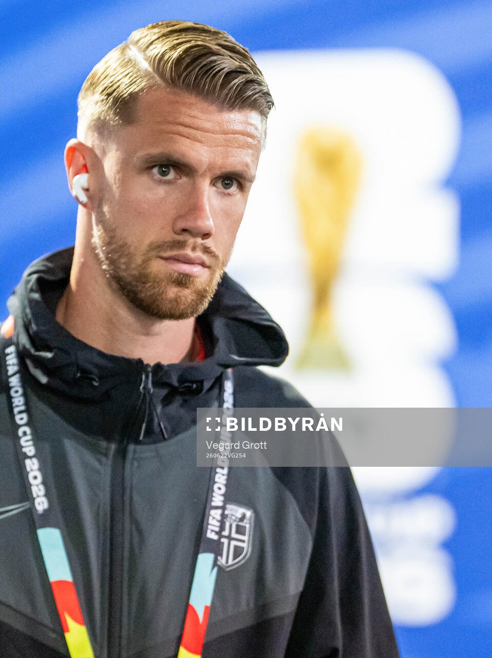 Kristoffer Ajer of Norway arrives