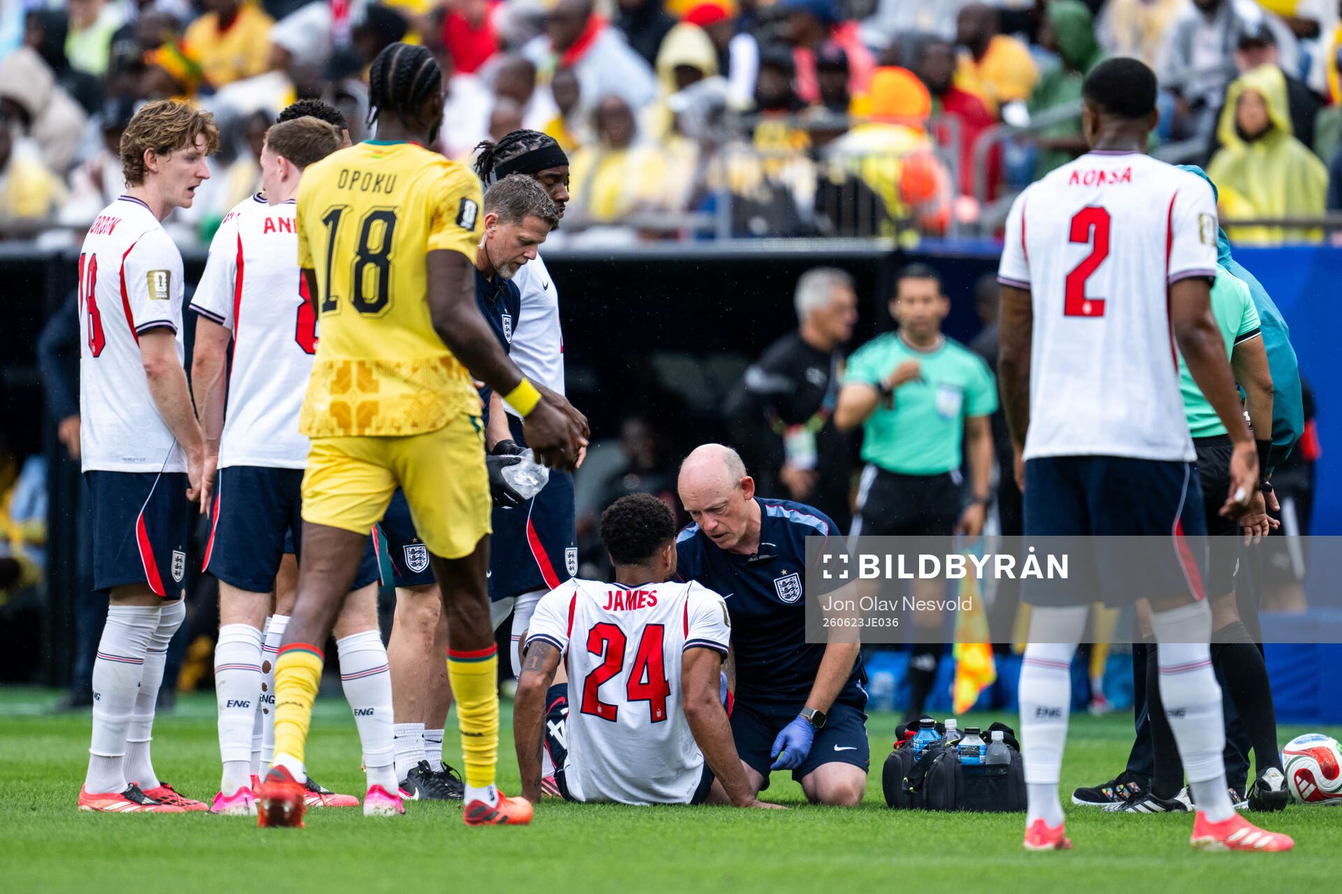 Reece James of England receives medical attention