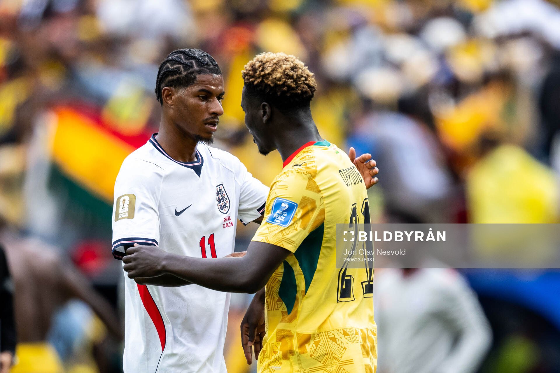 Marcus Rashford of England and Kojo Peprah Oppong of Ghana