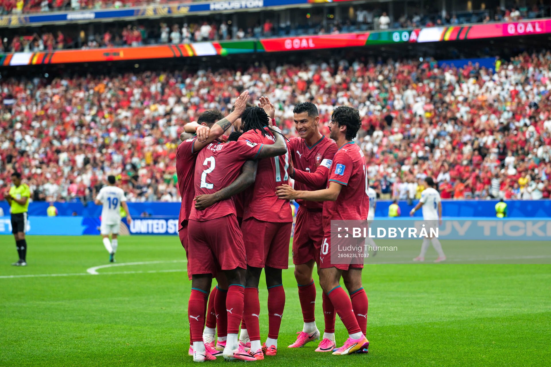 Rafael Leao of Portugal celebrates with team mates