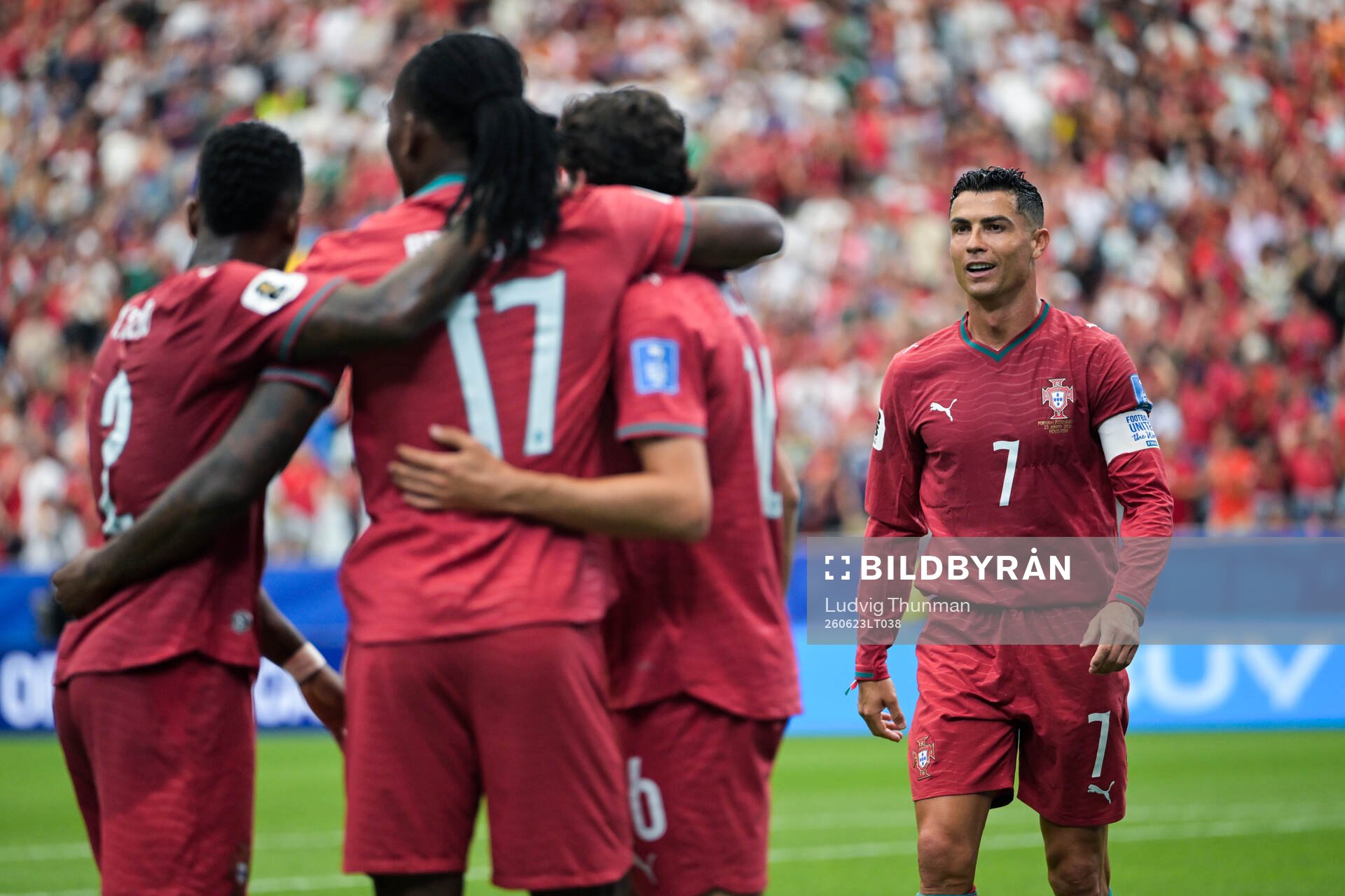 Rafael Leao of Portugal celebrates with Cristiano Ronaldo