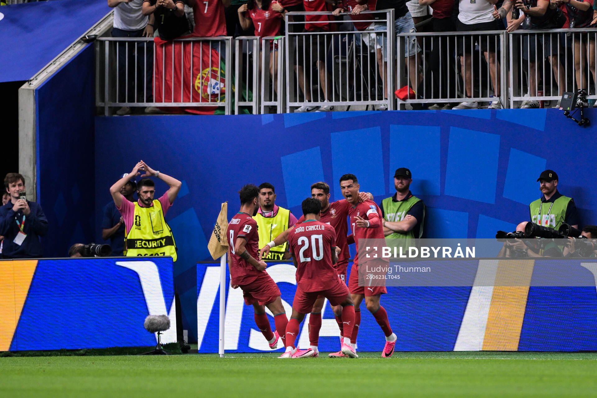 Cristiano Ronaldo of Portugal celebrates with team mates