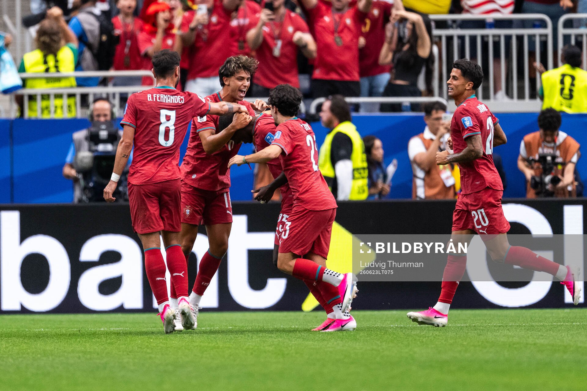 Nuno Mendes of Portugal celebrates with Joao Felix, Bruno