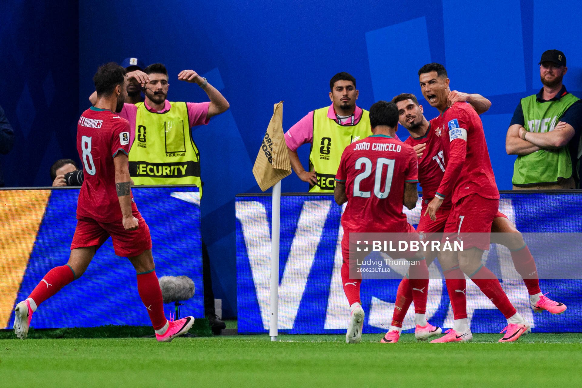 Cristiano Ronaldo of Portugal celebrates with team mates
