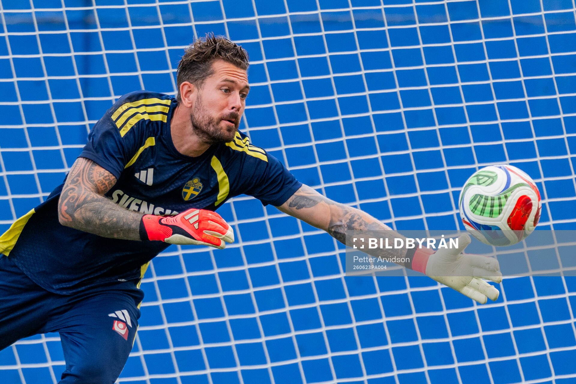 Goalkeeper Kristoffer Nordfeldt of the Swedish national