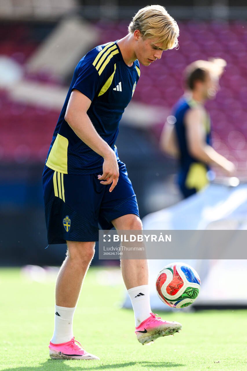 Lucas Bergvall of the Swedish national football team at a