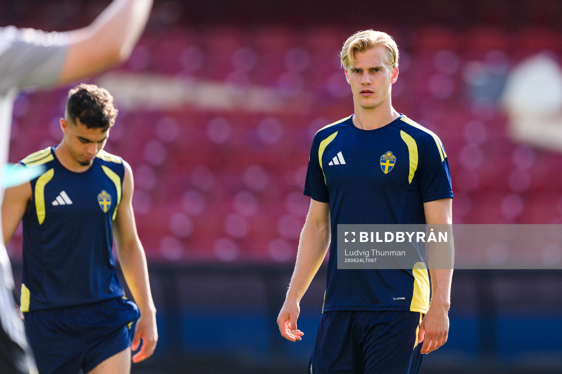 Lucas Bergvall of the Swedish national football team at a