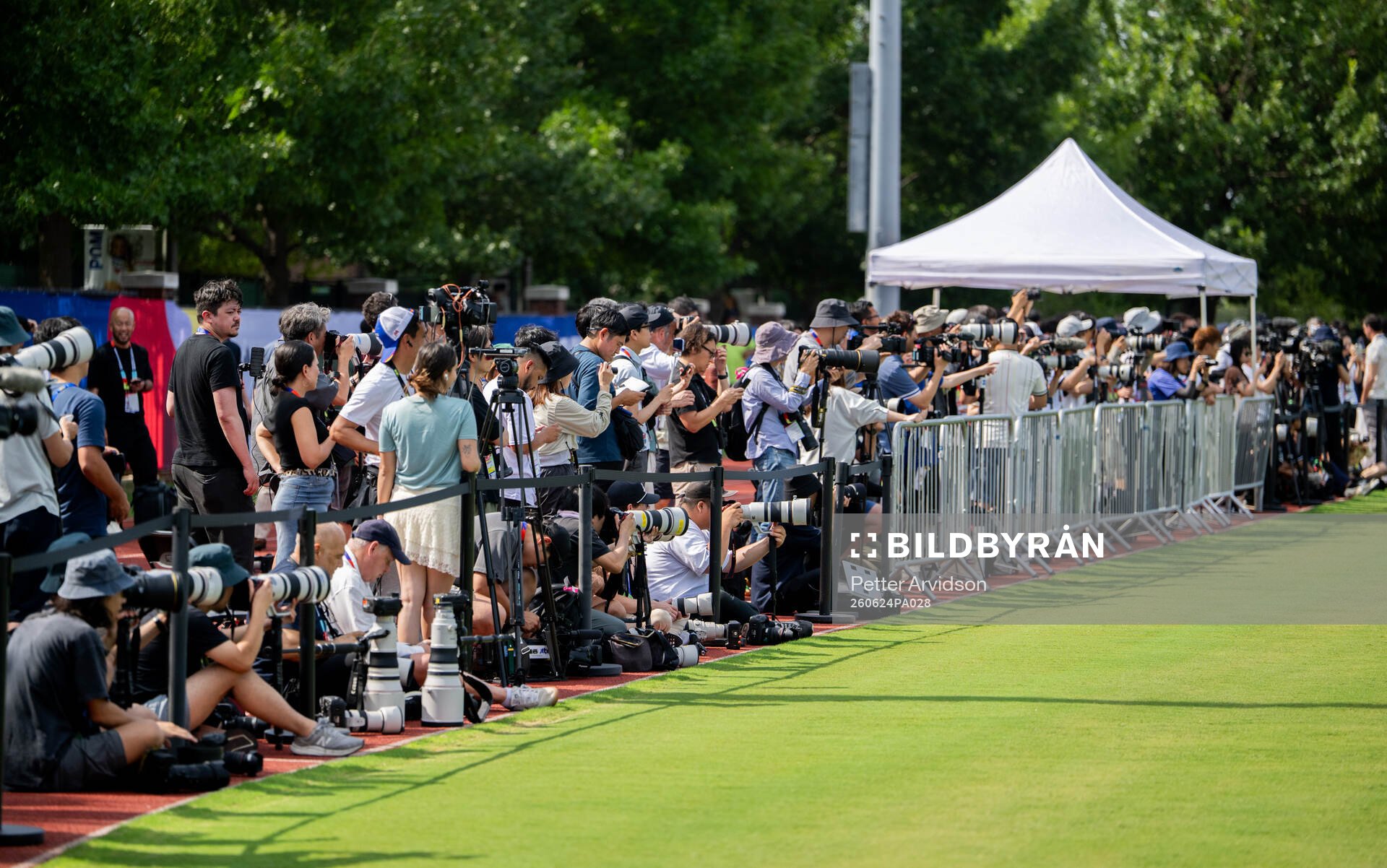 General view of media at a training session with the