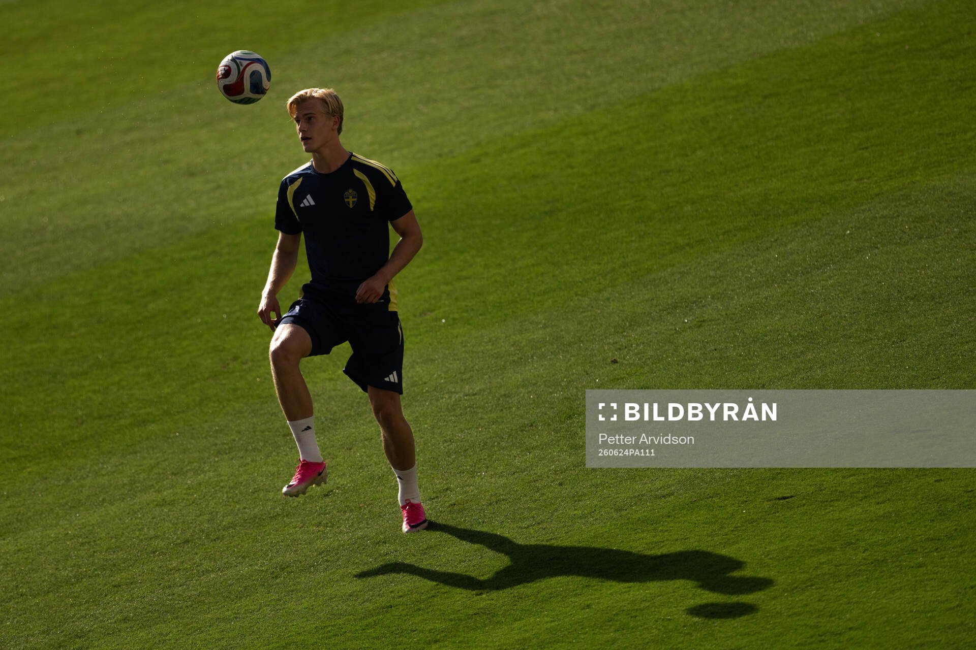 Lucas Bergvall of the Swedish national football team at a
