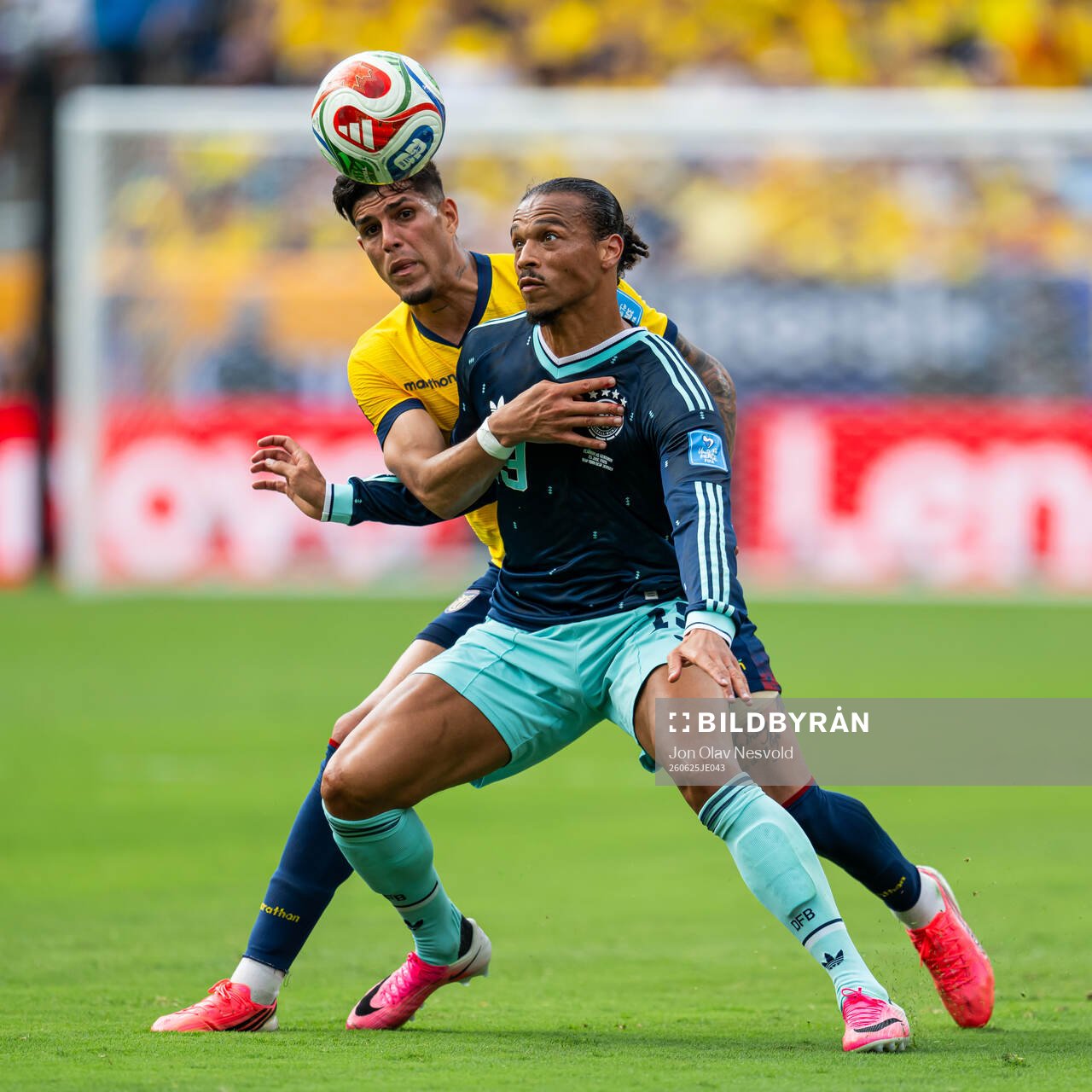 Piero Hincapie of Ecuador and Leroy Sane of Germany