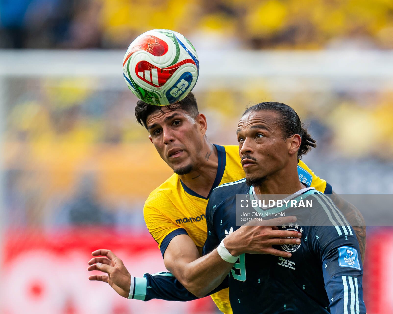 Piero Hincapie of Ecuador and Leroy Sane of Germany