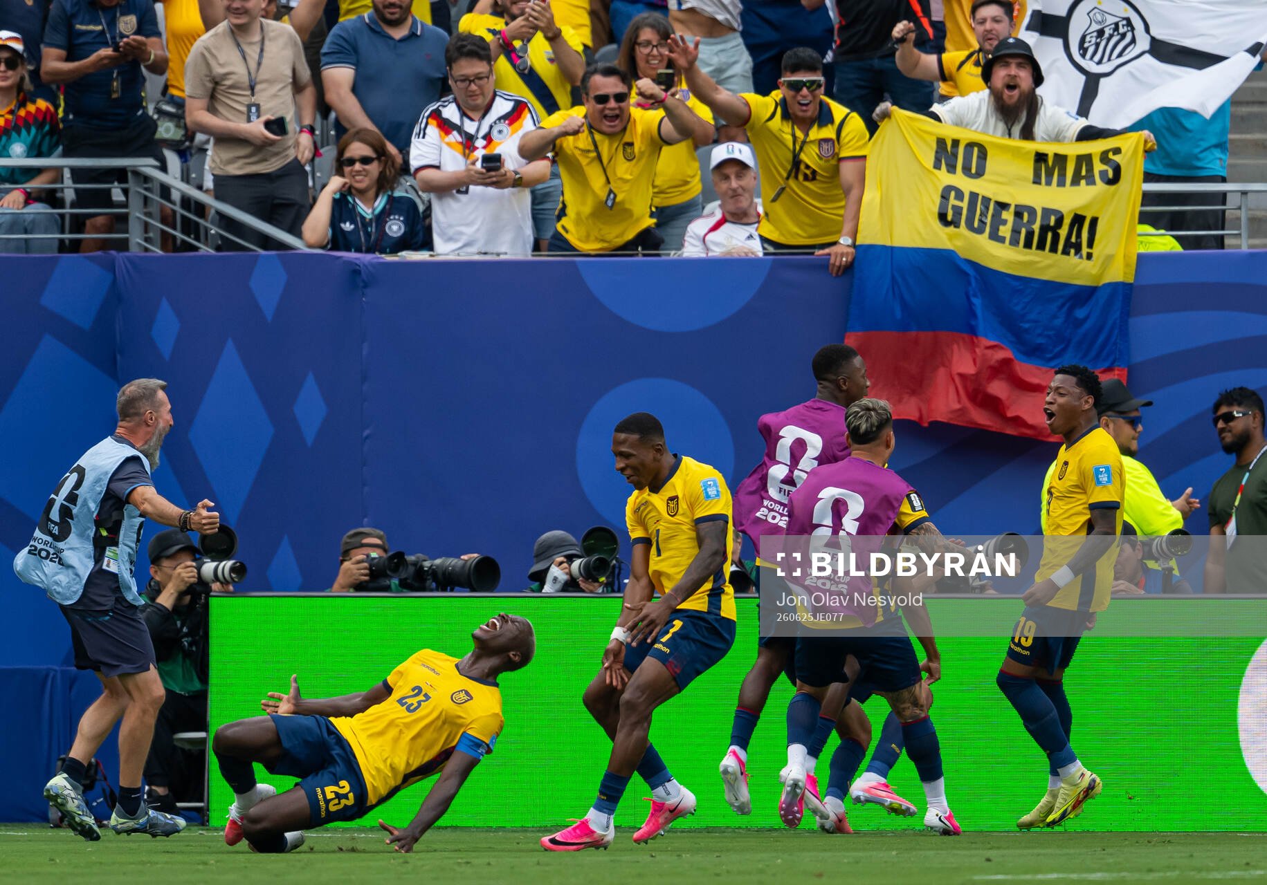 Moises Caicedo and Gonzalo Plata of Ecuador celebrate the