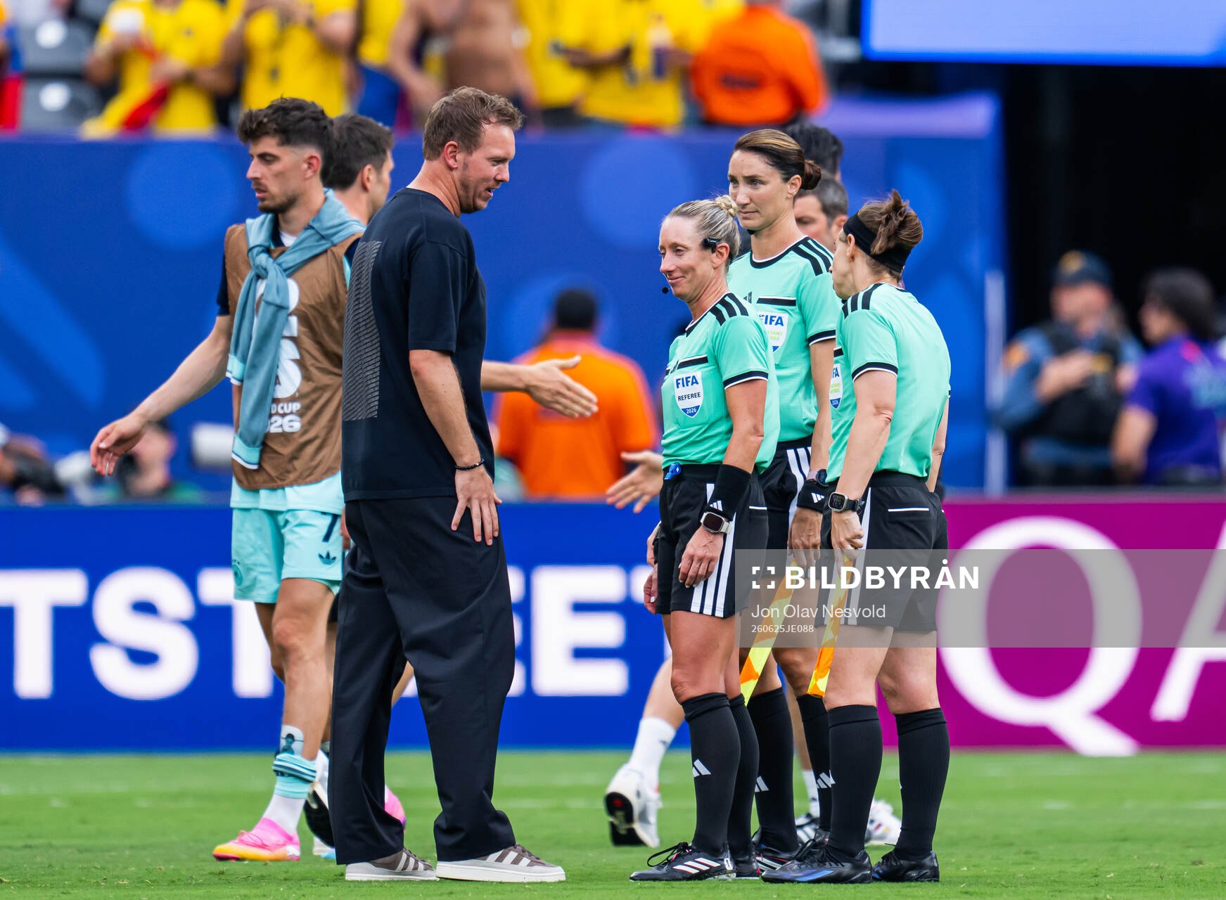 Head coach Julian Nagelsmann of Germany and referee Tori