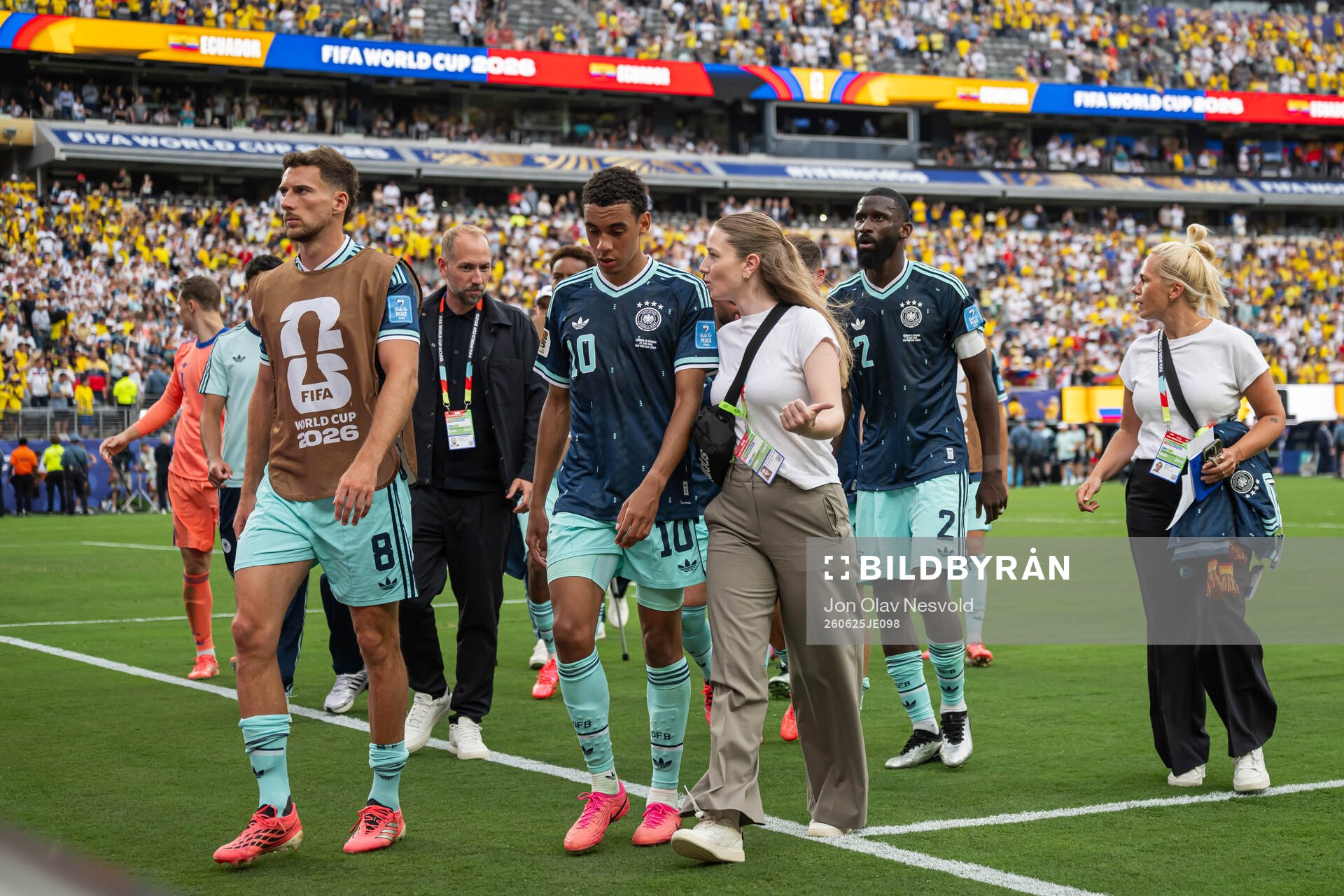 Leon Goretzka, Jamal Musiala and Antonio Ruediger of
