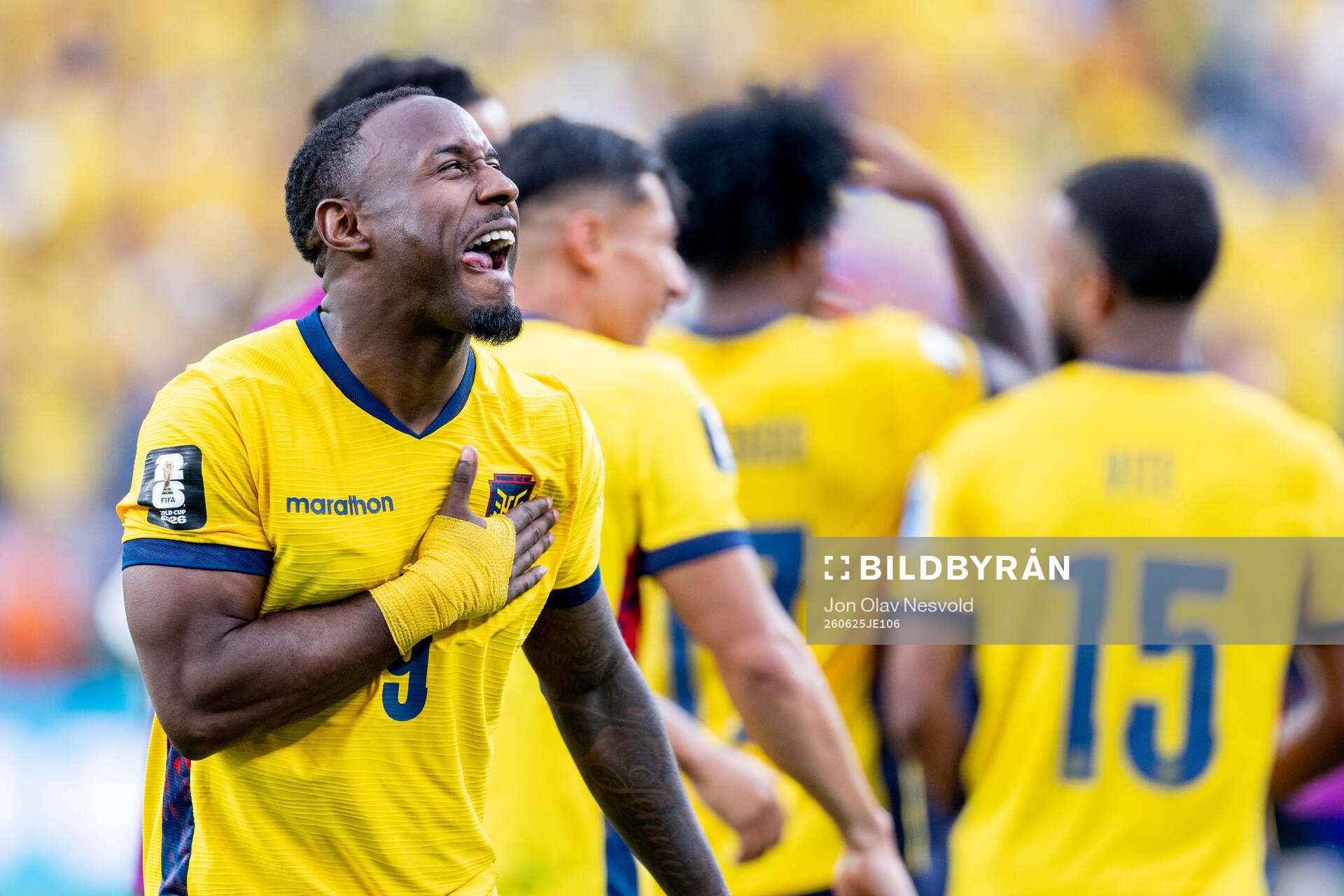 John Yeboah of Ecuador celebrates