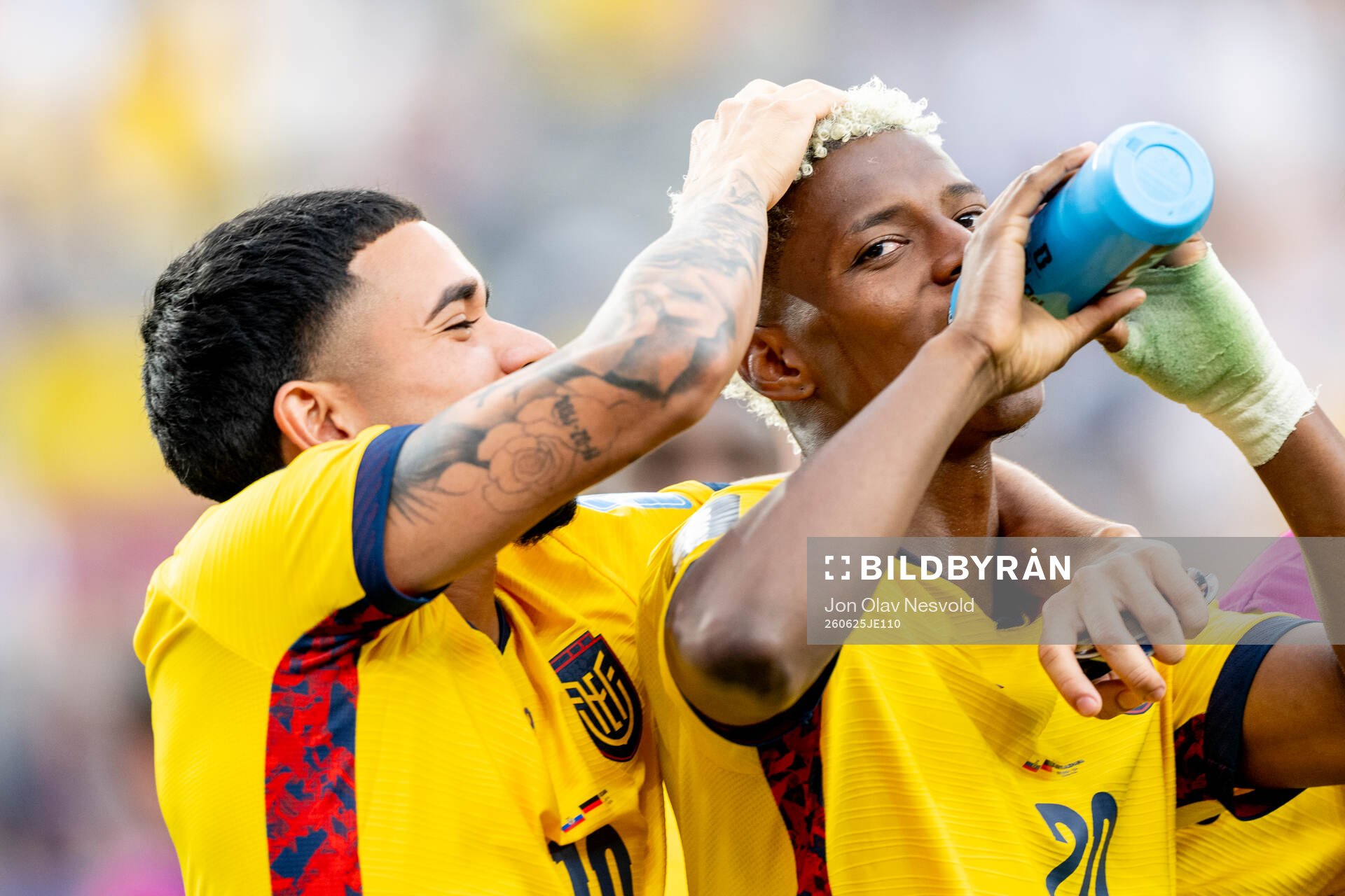 Kendry Paez and Nilson Angulo of Ecuador celebrate