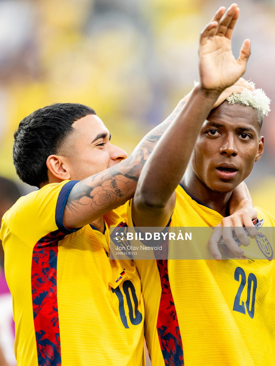 Kendry Paez and Nilson Angulo of Ecuador celebrate