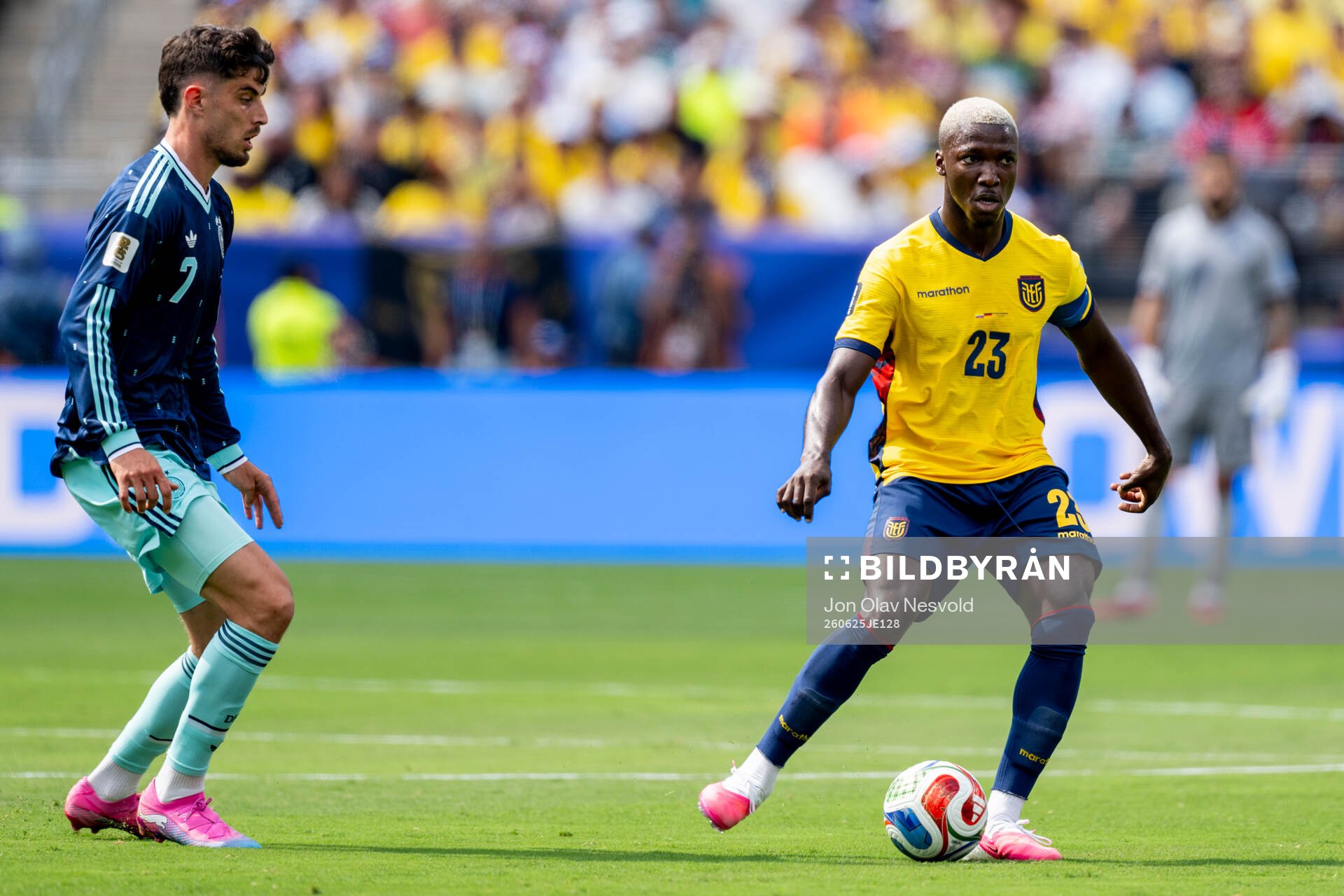Kai Havertz of Germany and Moises Caicedo of Ecuador
