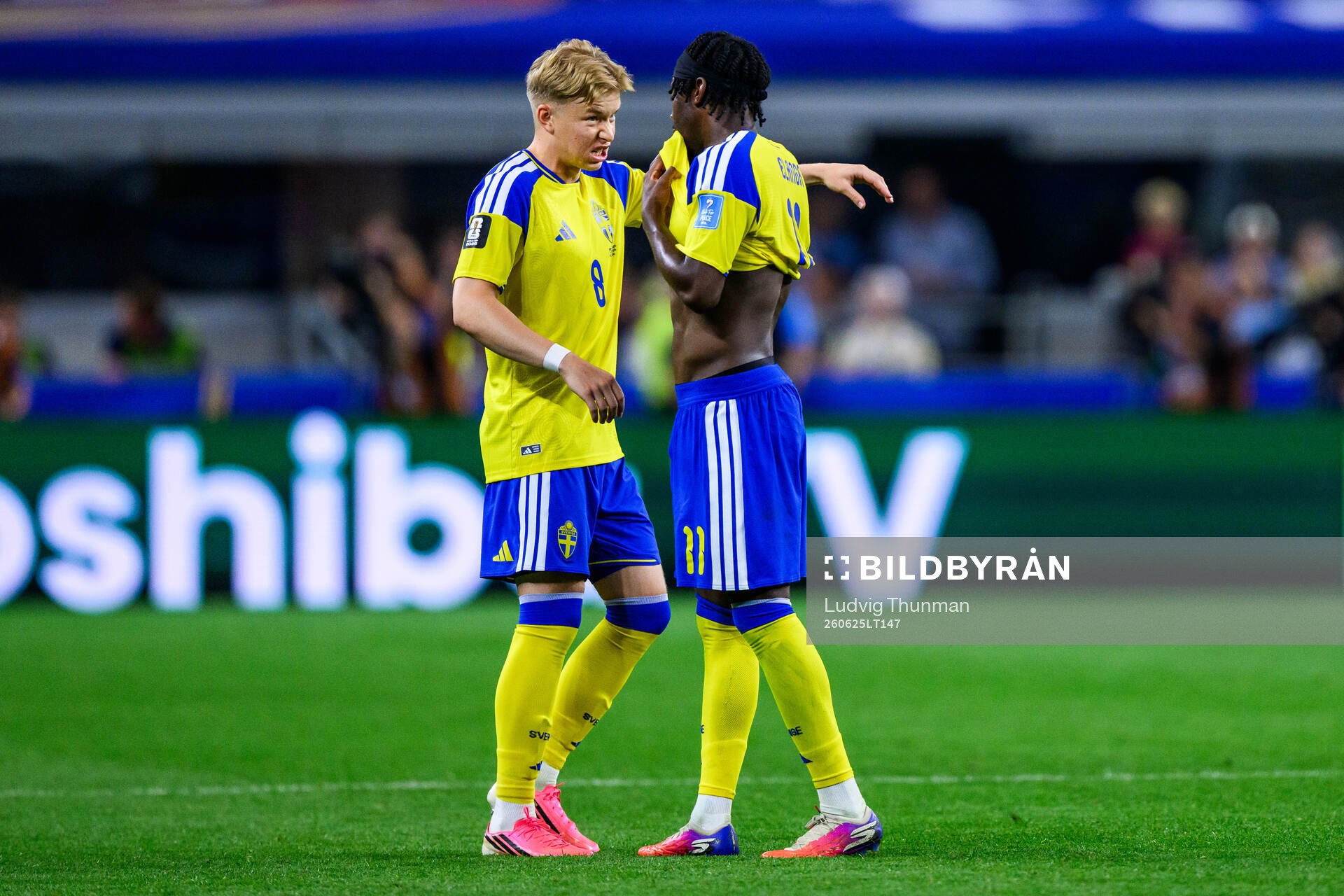 Daniel Svensson and Anthony Elanga of Sweden