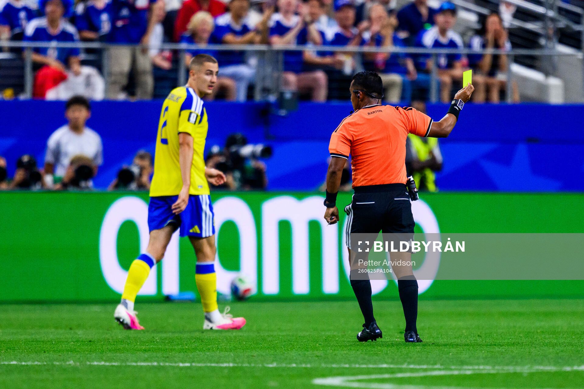 Isak Hien of Sweden revives a yellow card from  referee
